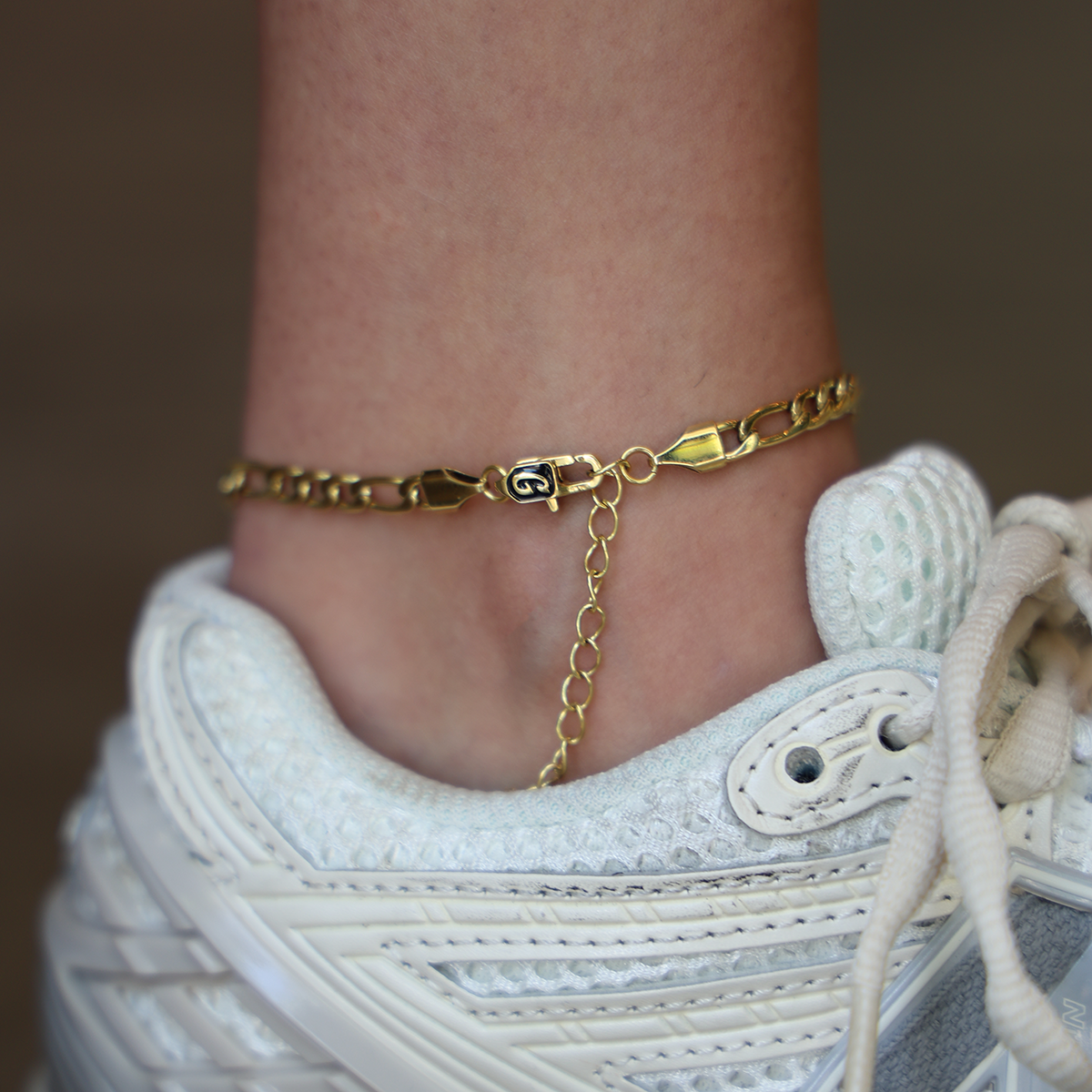 Figaro Chain Anklet in Yellow Gold- 4mm