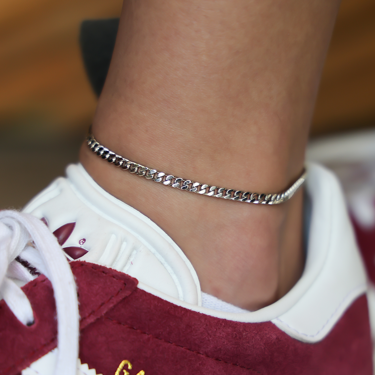 Micro Cuban Anklet in White Gold- 3mm