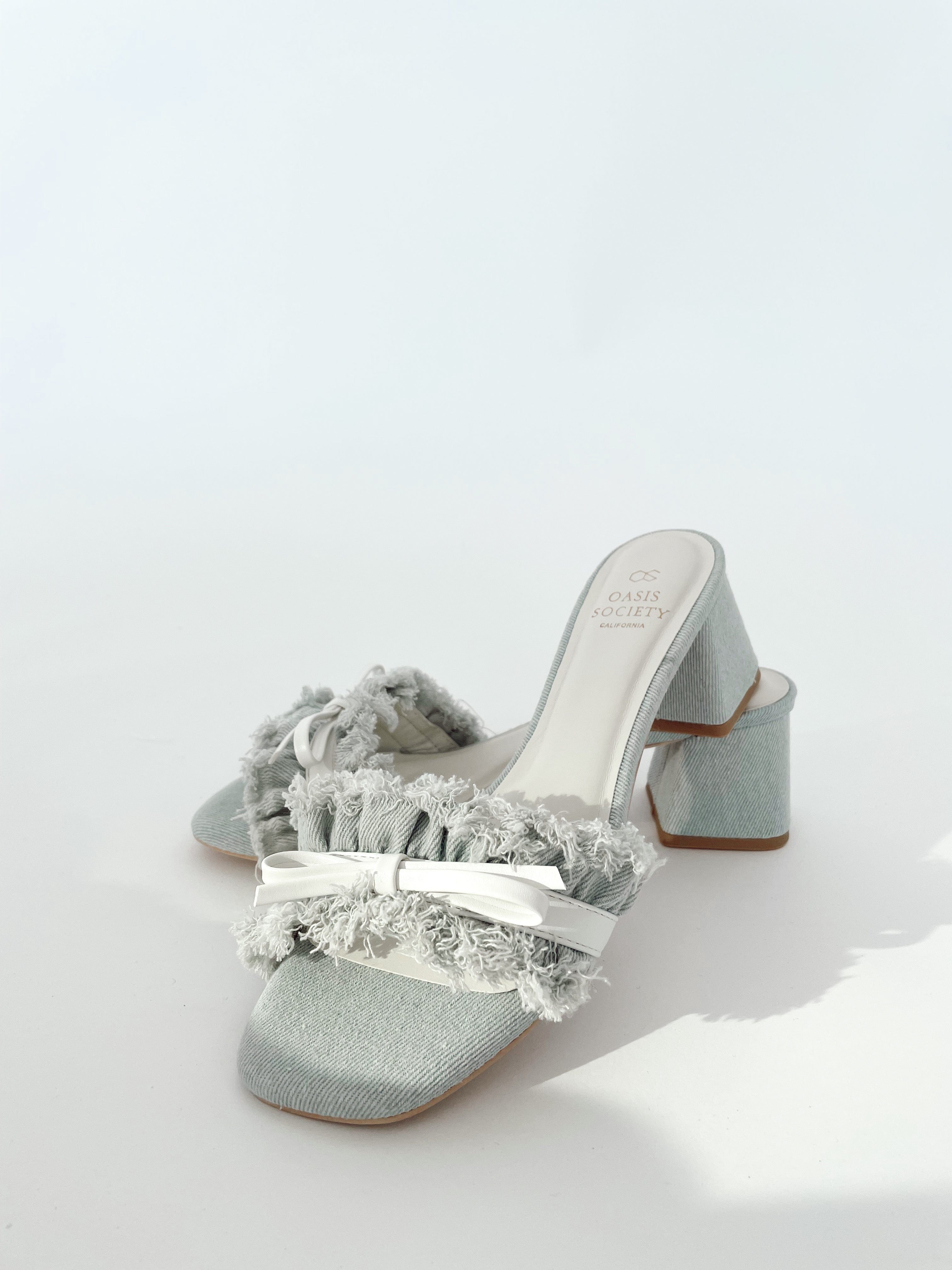 Denim Ruffle Bow Heel