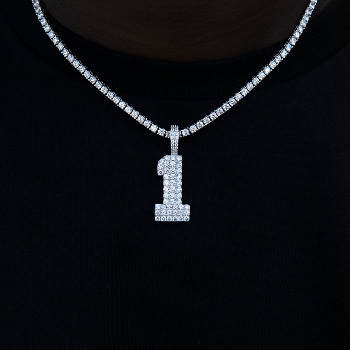 Pave Number Pendants in White Gold