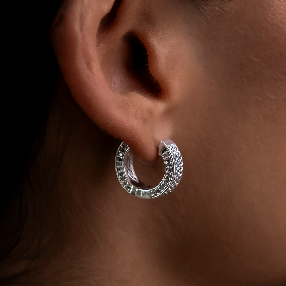 Pave Wide Hoop Earrings in White Gold