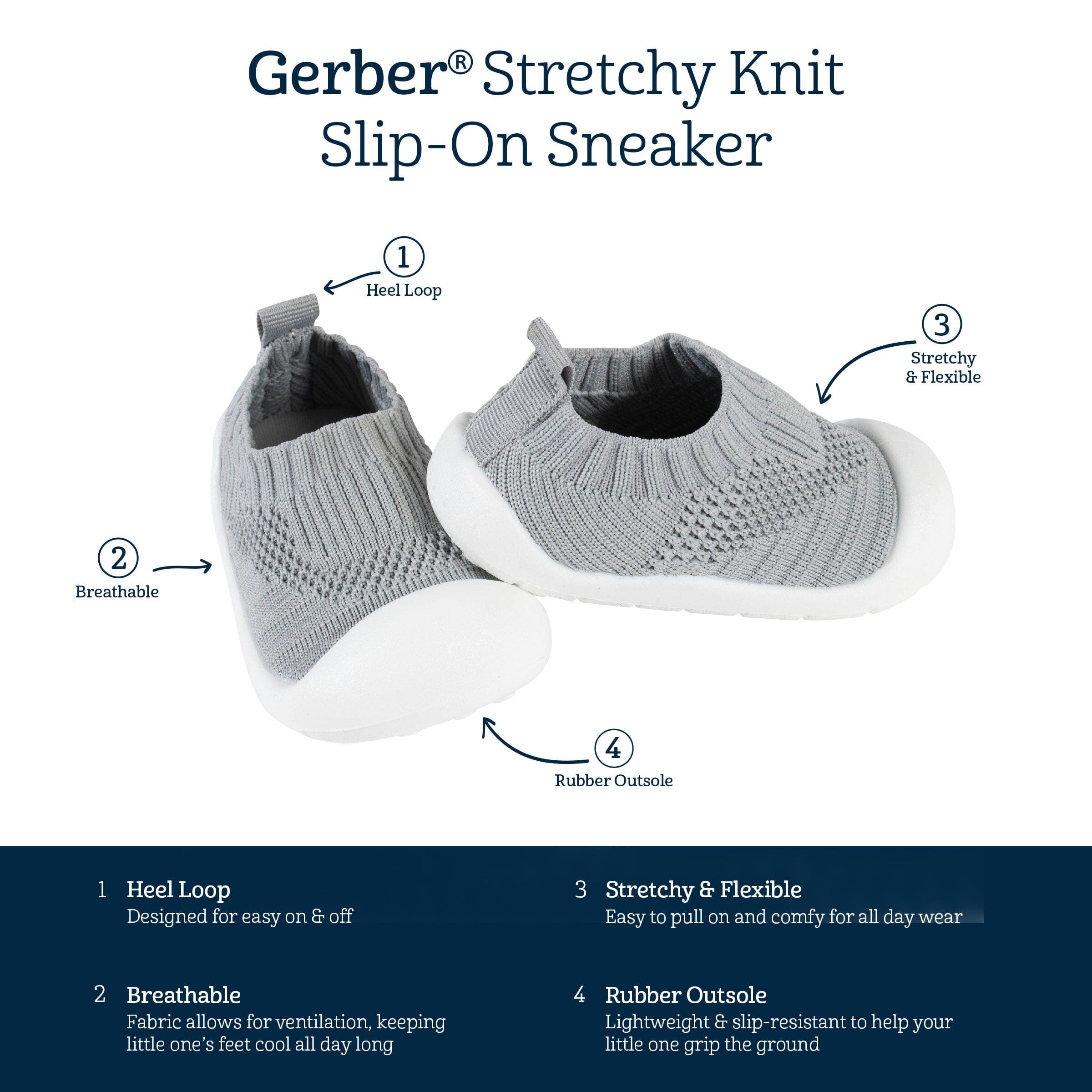 Infant & Toddler Netural Grey Stretchy Knit Slip-On Sneaker