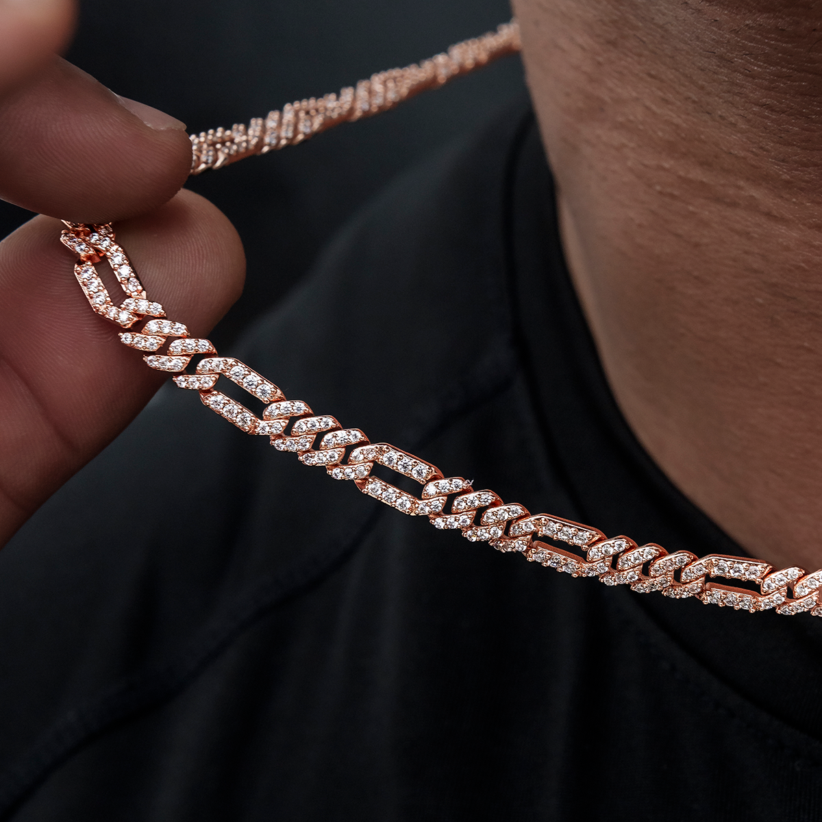 Diamond Figaro Chain in Rose Gold- 6mm