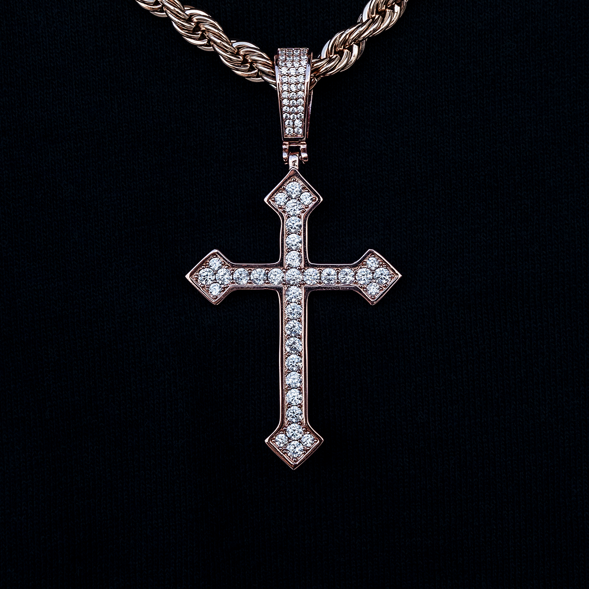 Large Iced Celtic Cross in Rose Gold