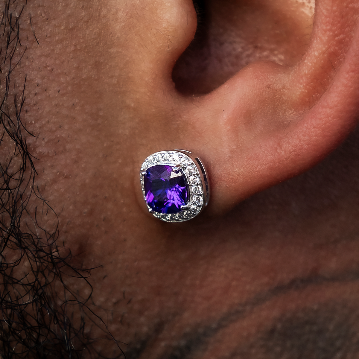 Purple Cushion Cut Earrings