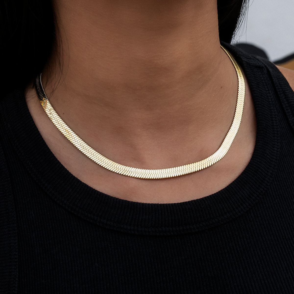 Herringbone Necklace in Yellow Gold- 6mm