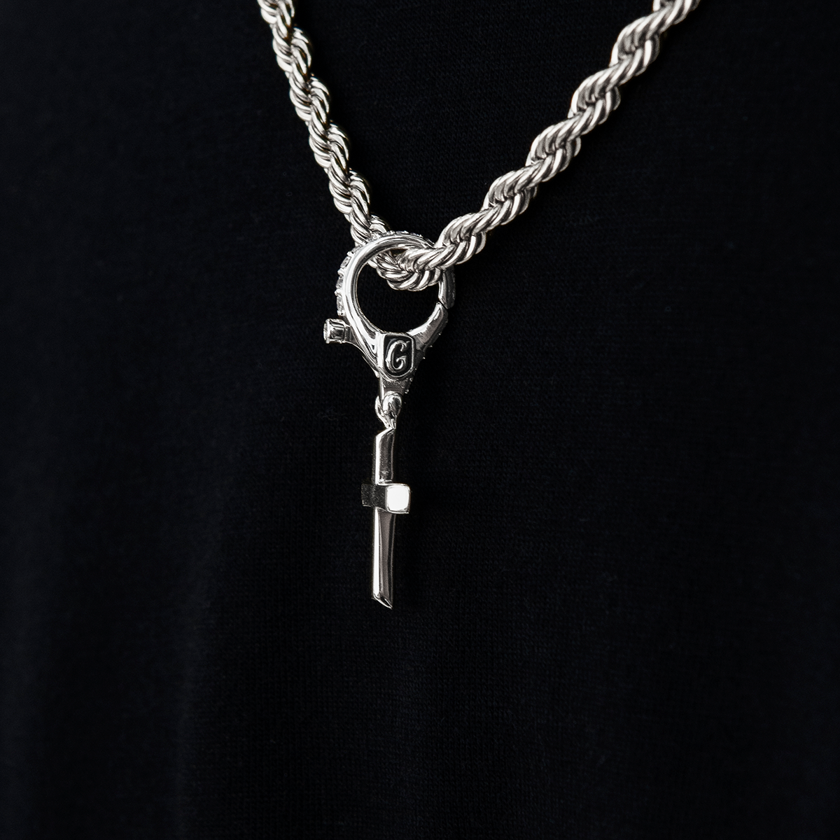 Simple Cross Clip On Pendant in White Gold