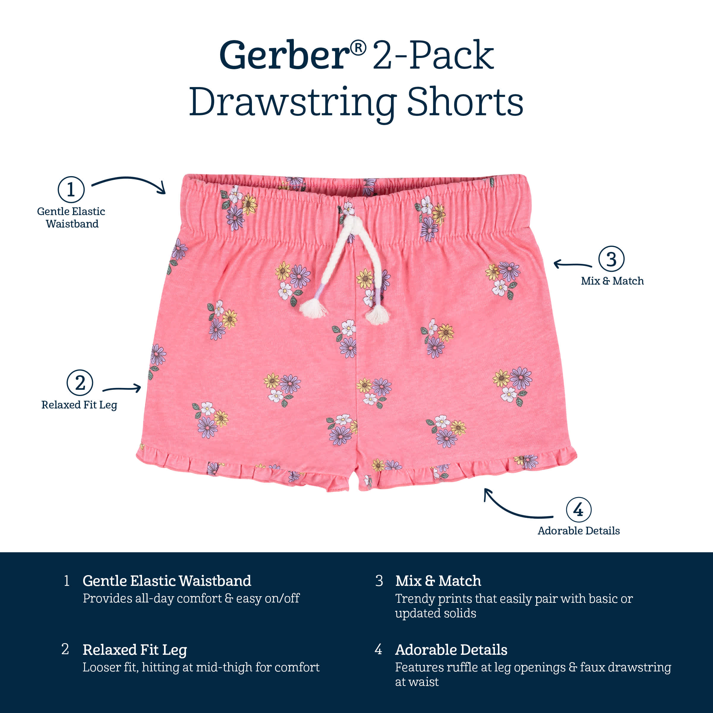 2-Pack Infant & Toddler Girls Pink Floral Pull-On Shorts