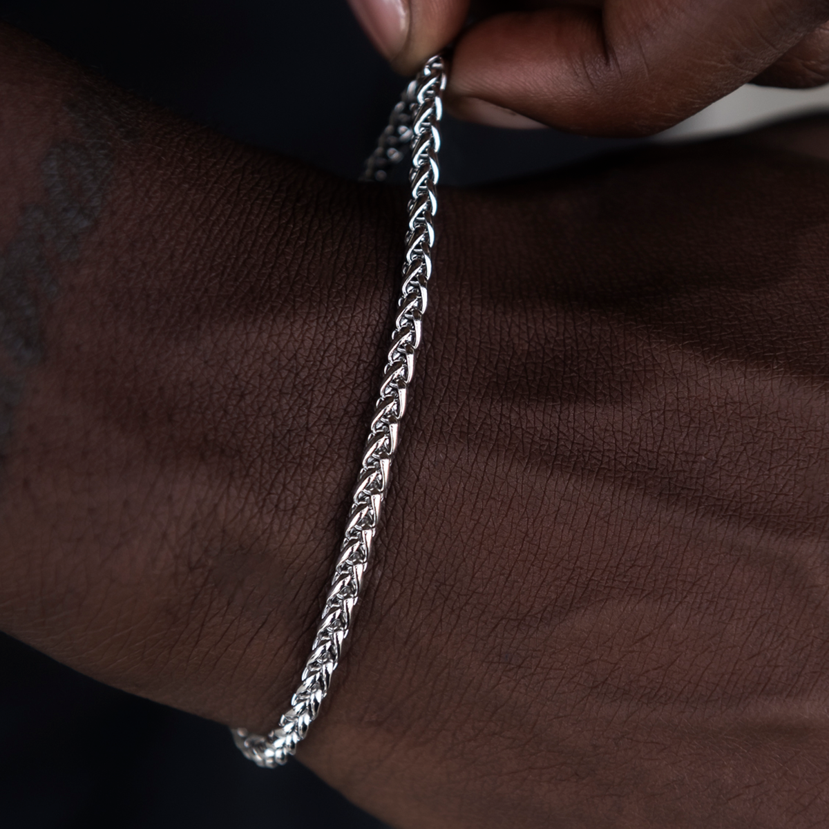 Palm Chain Bracelet in White Gold- 4mm