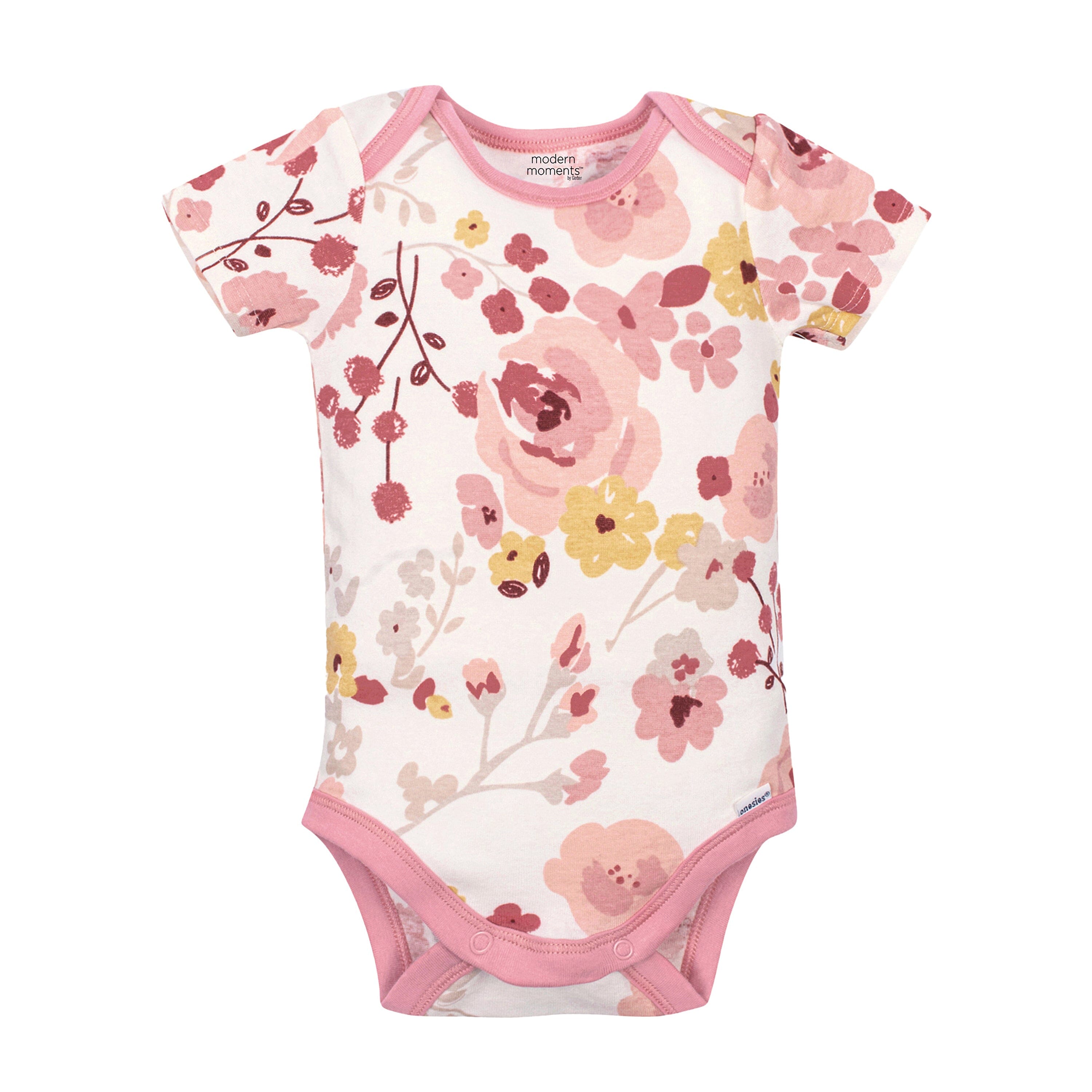 4-Pack Baby Girls Pink Floral Short Sleeve Onesies Bodysuits