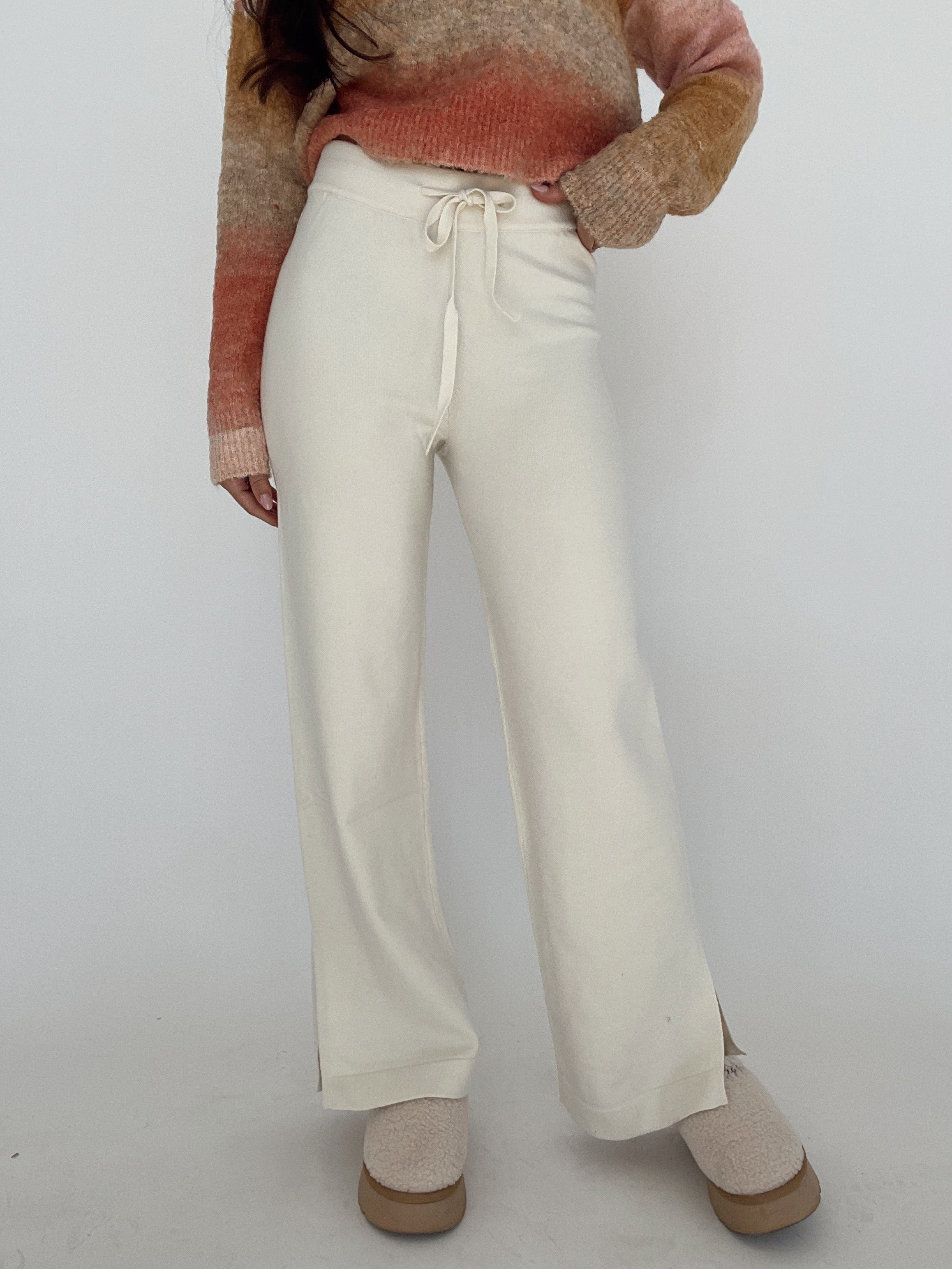 Cream Brushed Sweater Pants