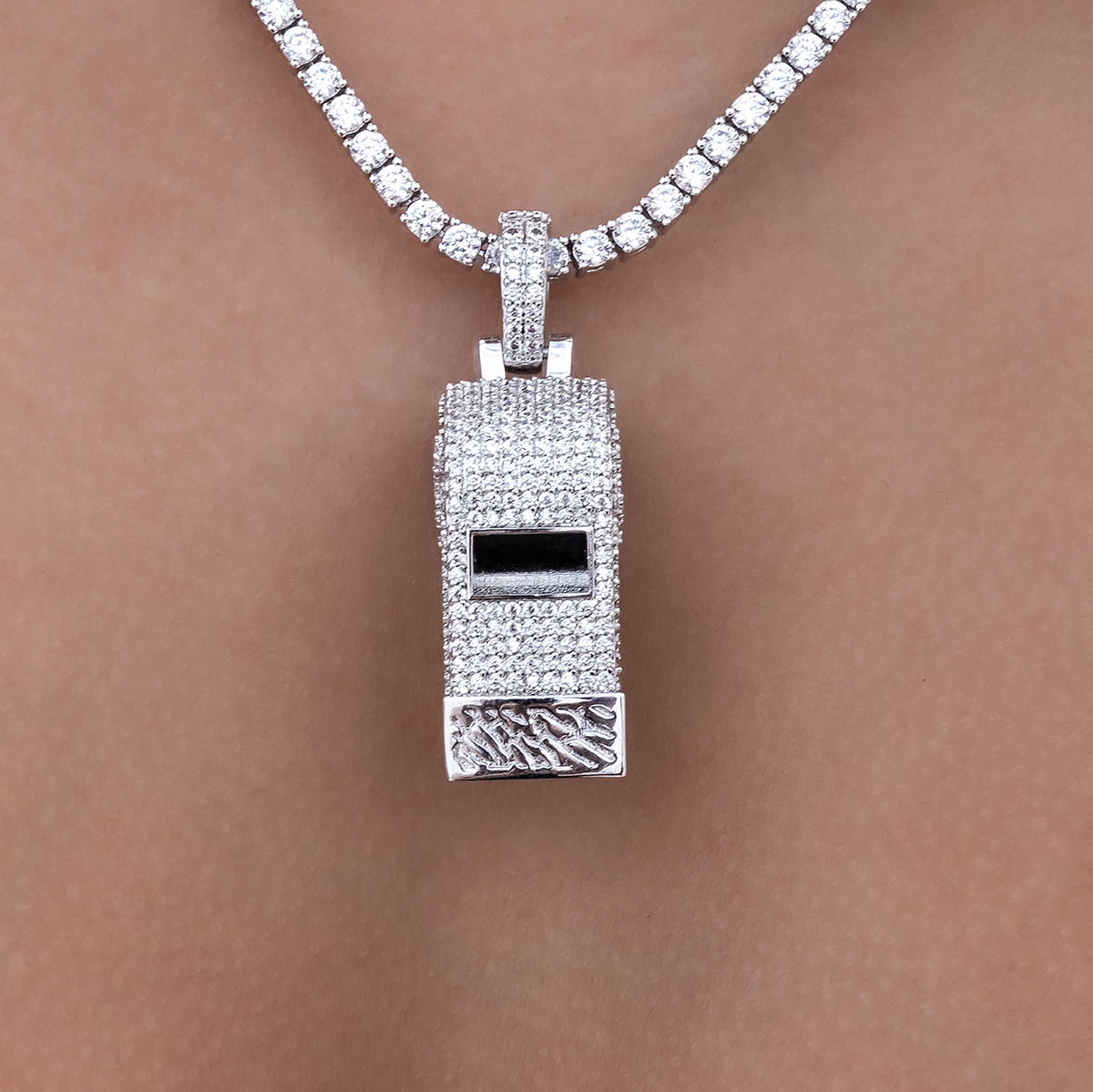 Large Whistle Pendant in White Gold