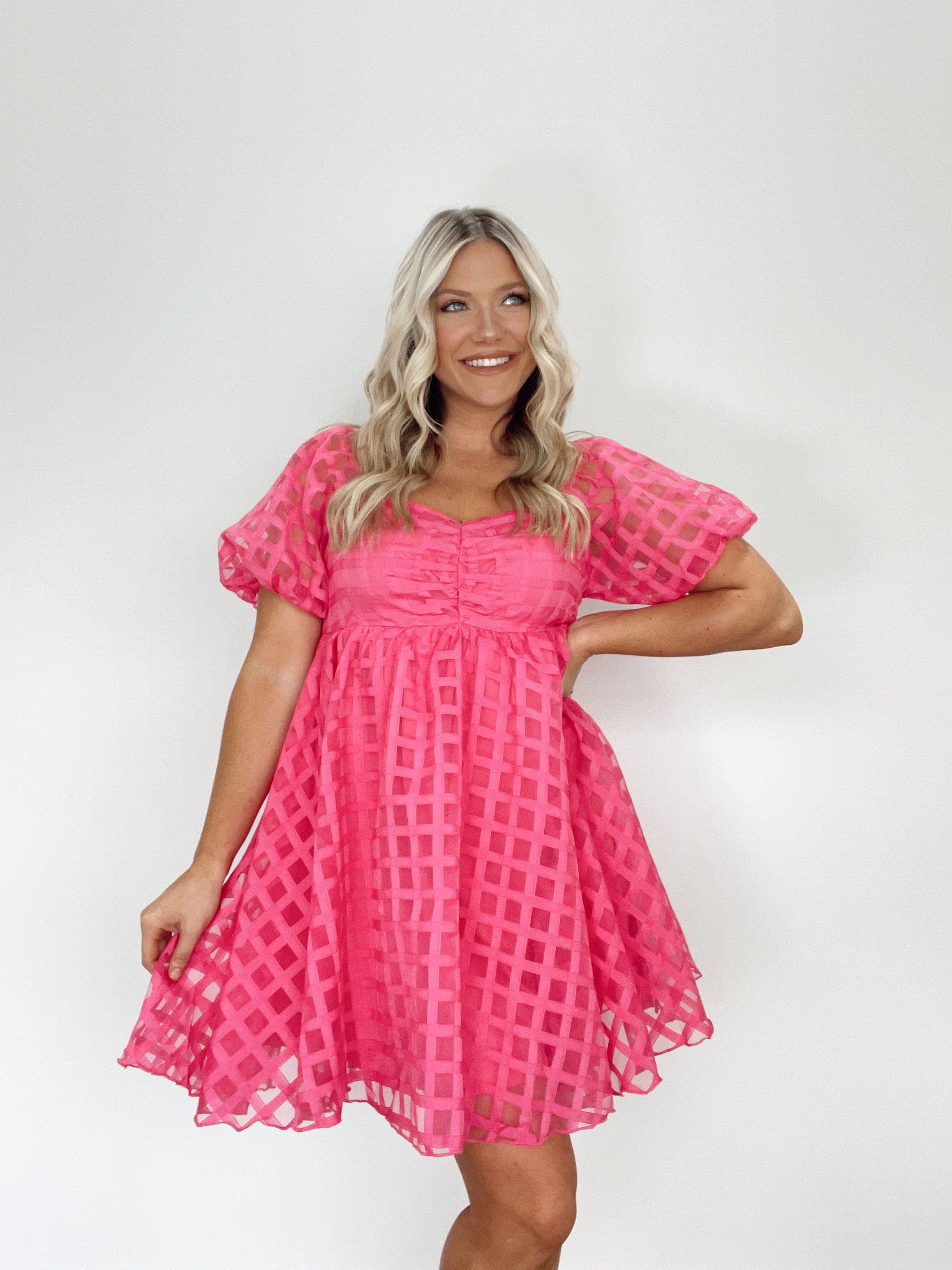 Fuchsia Checkered Babydoll Dress