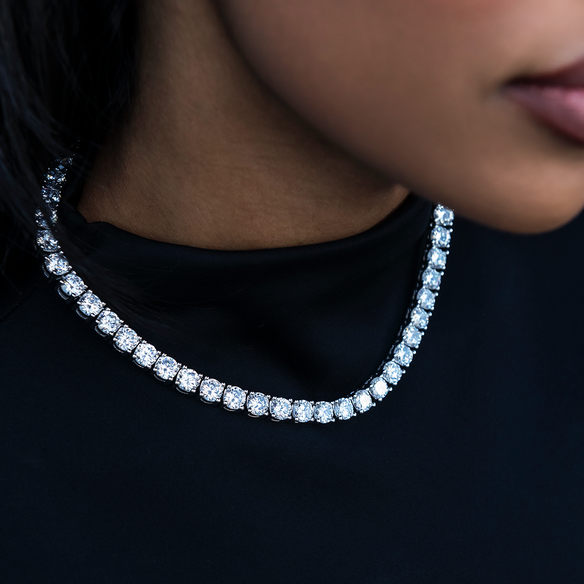 Diamond Tennis Necklace in White Gold- 7mm