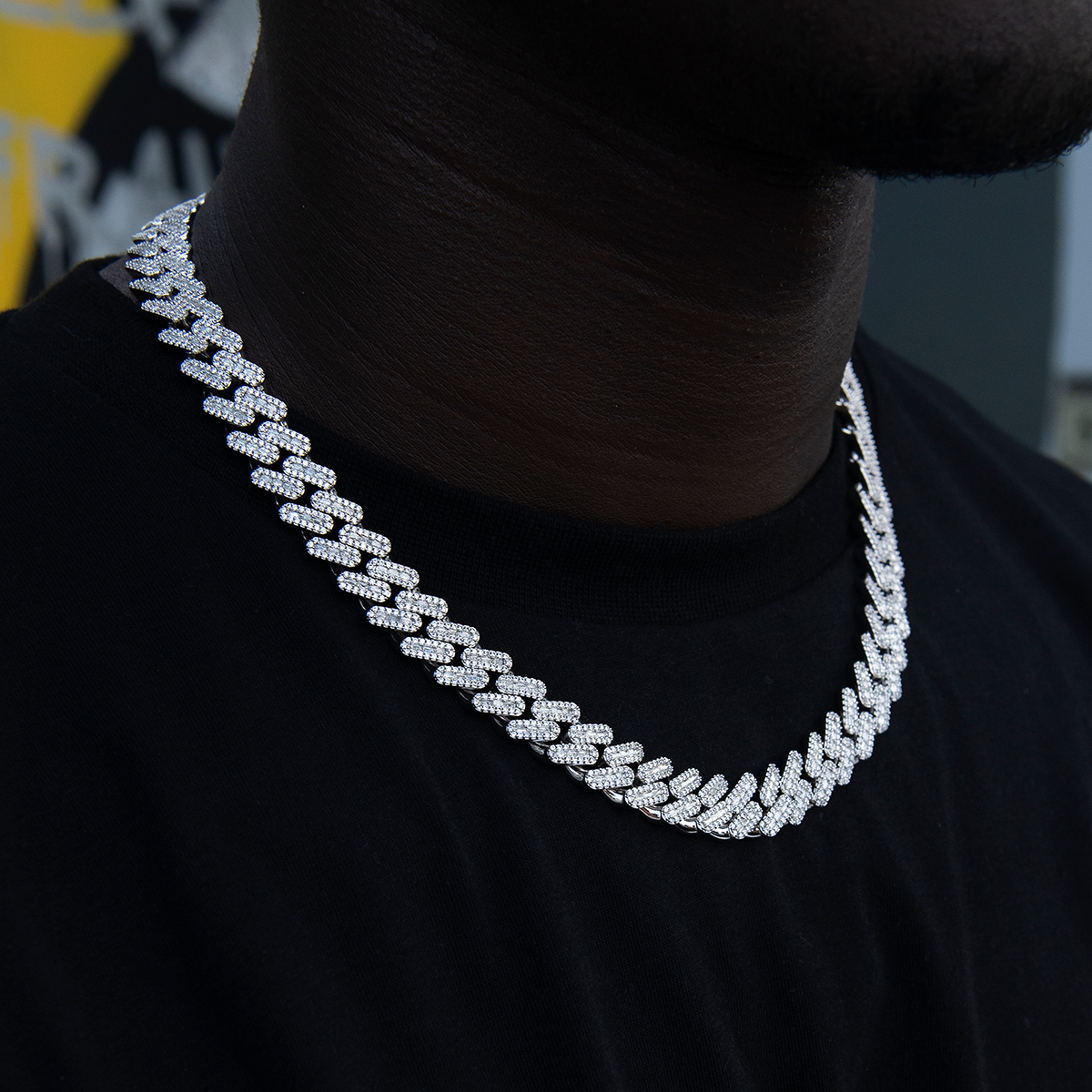 Diamond Baguette Cuban Chain in White Gold- 12mm