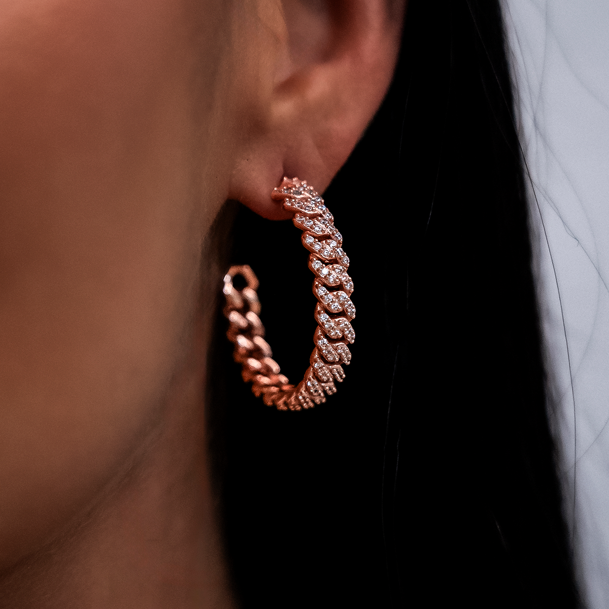 Diamond Prong Hoop Earrings in Rose Gold