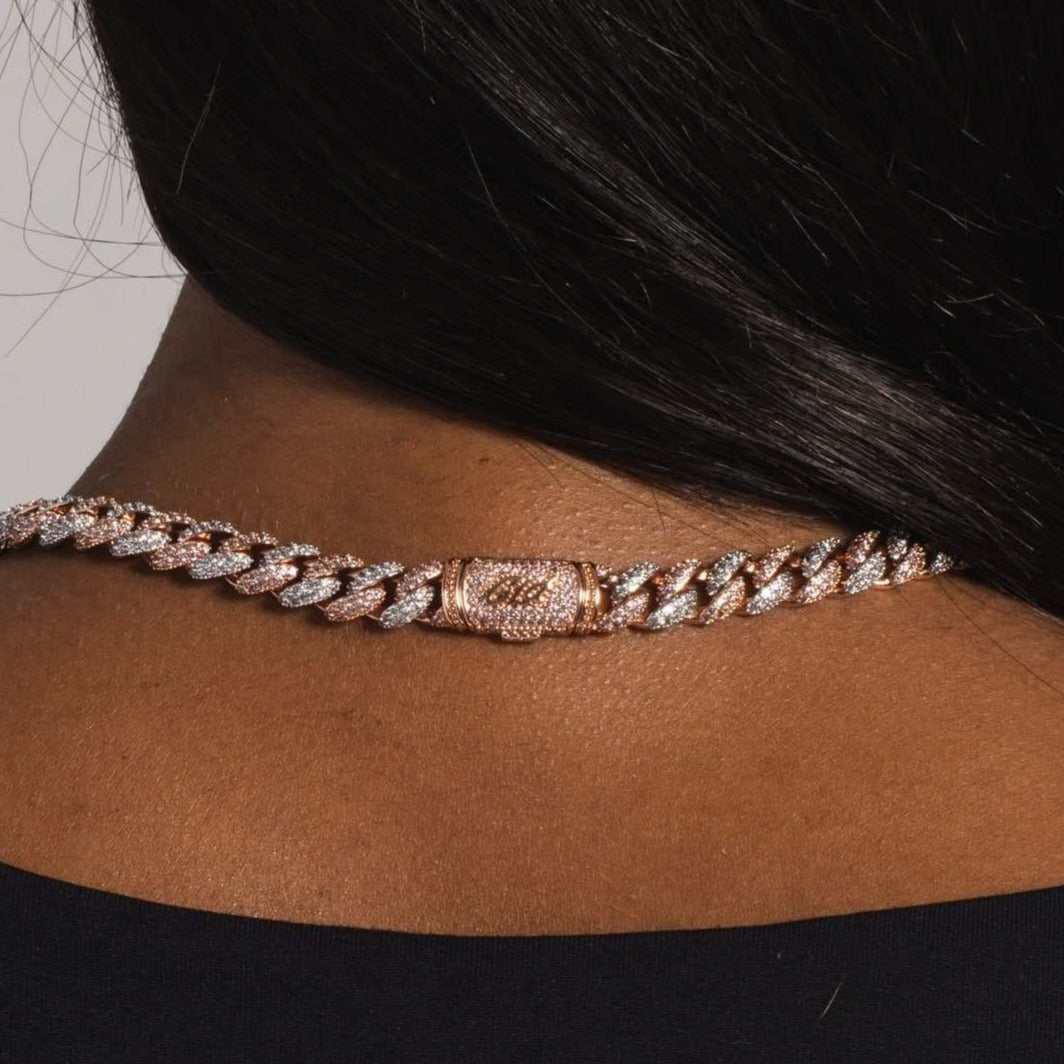 Diamond Cuban Necklace in Rose/White Gold - 8.5mm