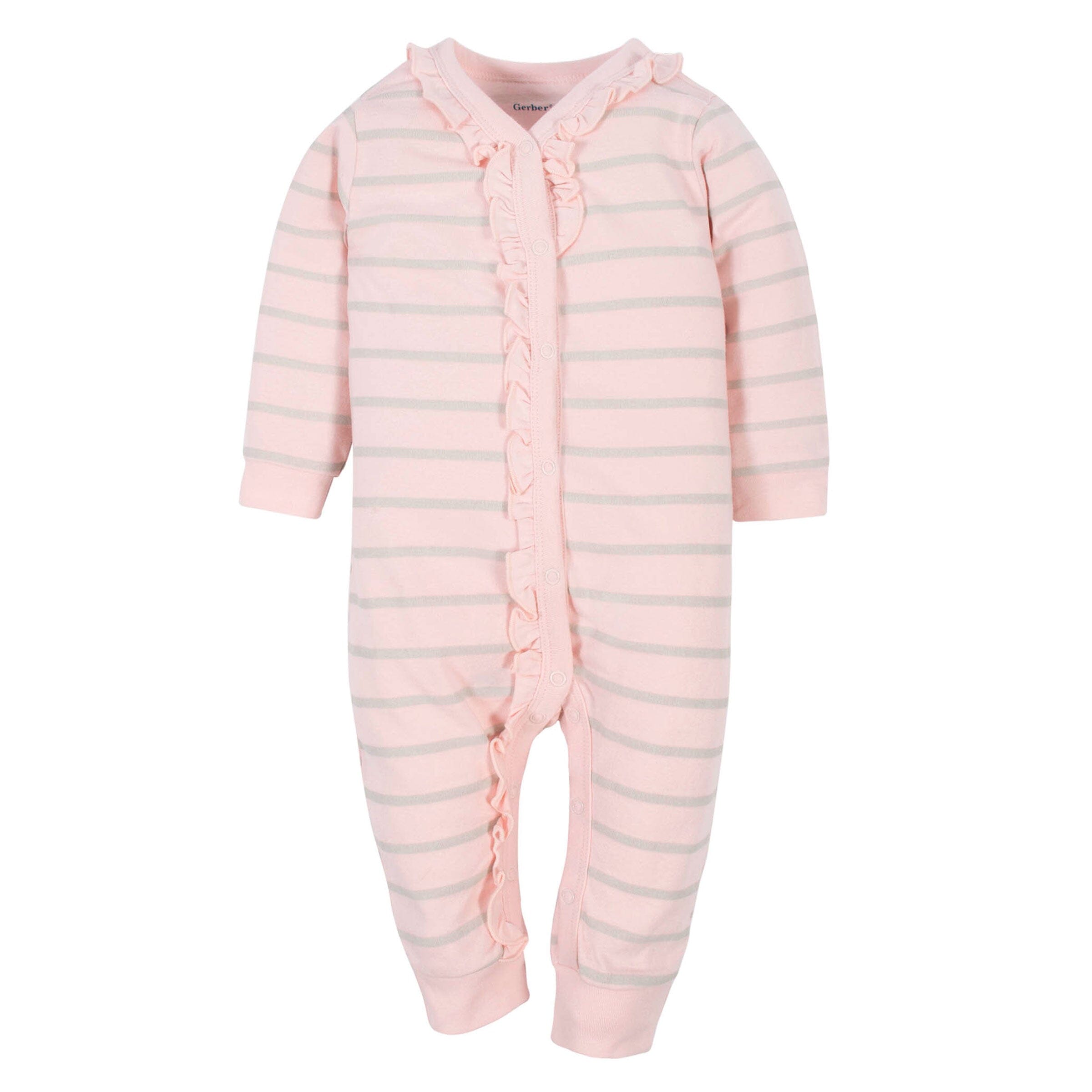 2-Pack Baby Girls Roses & Stripe Coveralls