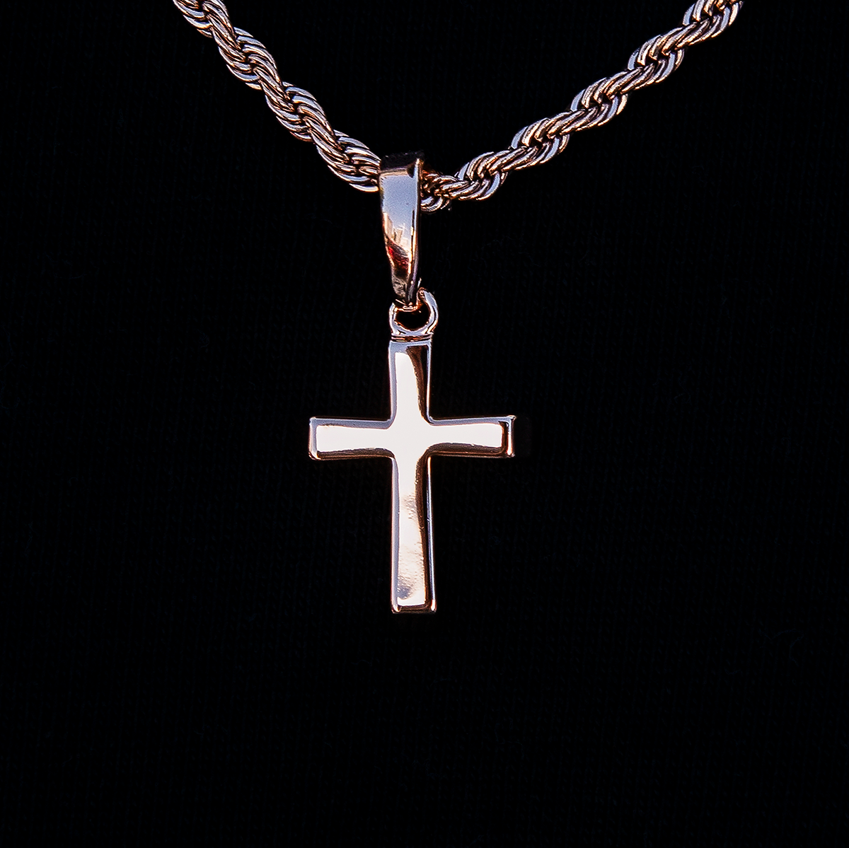 Micro Simple Cross Pendant in Rose Gold