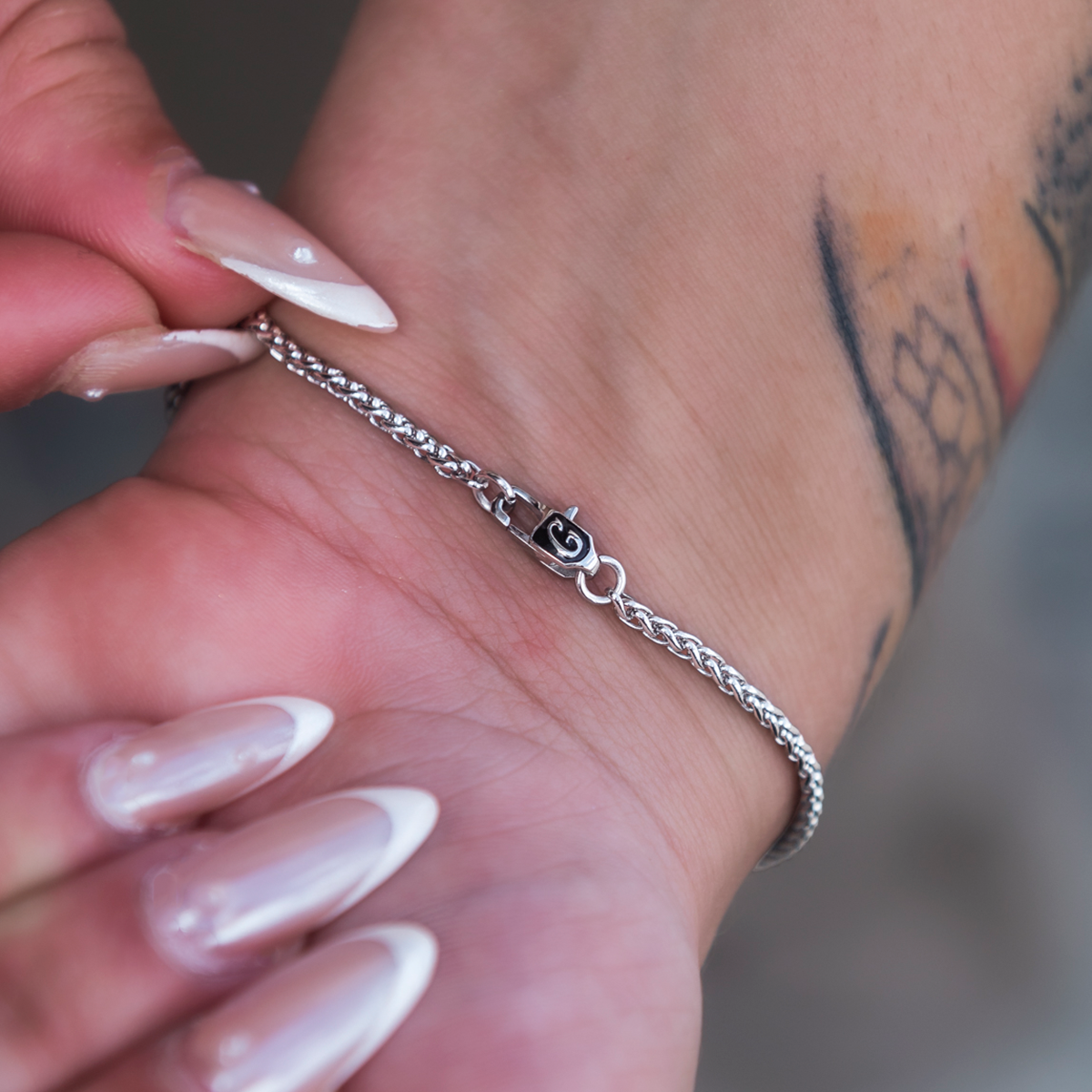 Palm Chain Bracelet in White Gold- 2mm