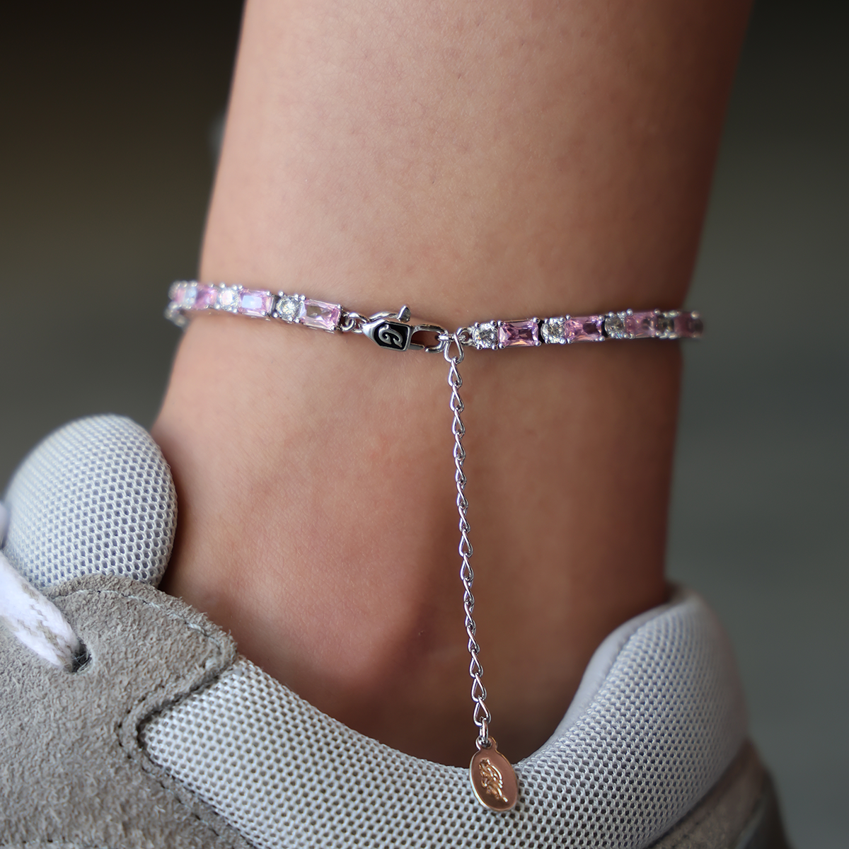 Pink Diamond Baguette Tennis Anklet