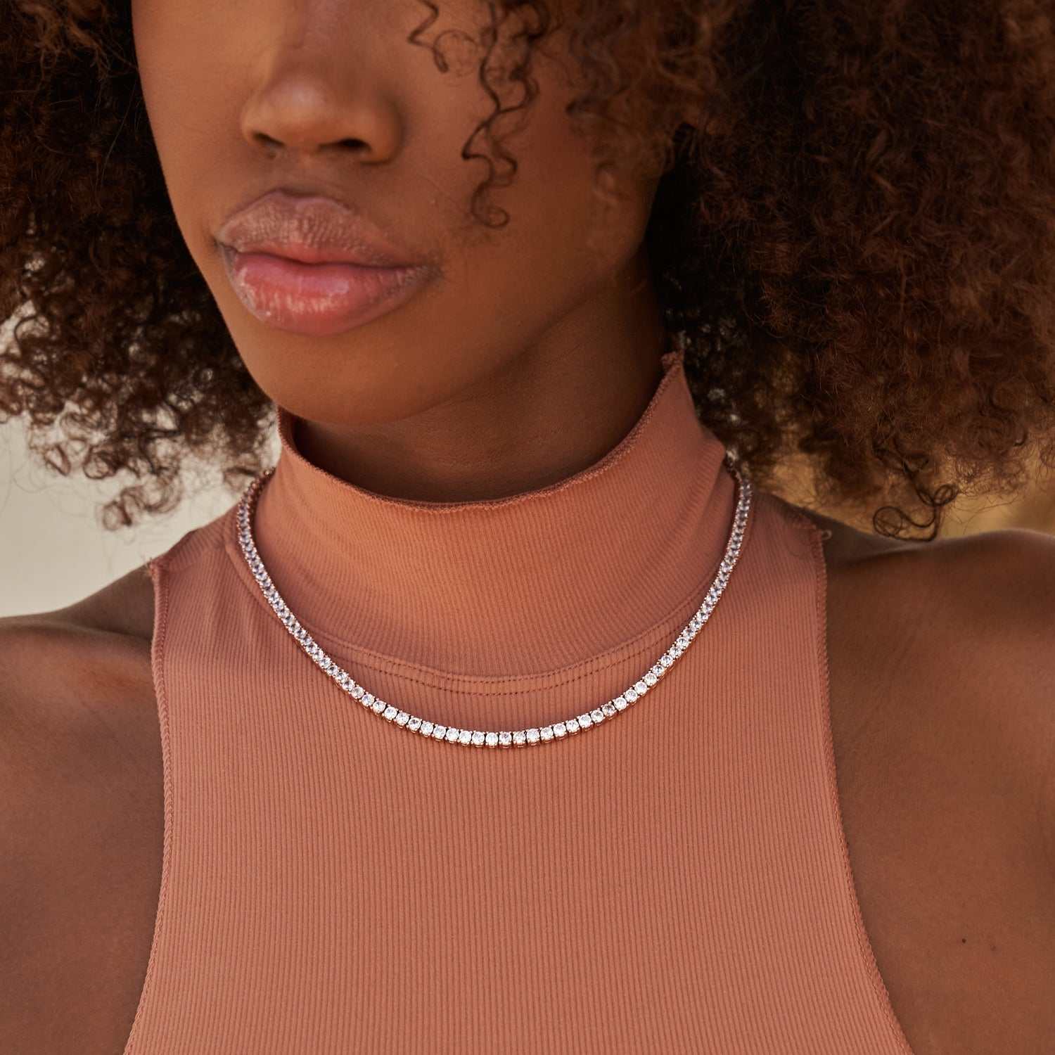 Diamond Tennis Necklace in Rose Gold- 3mm