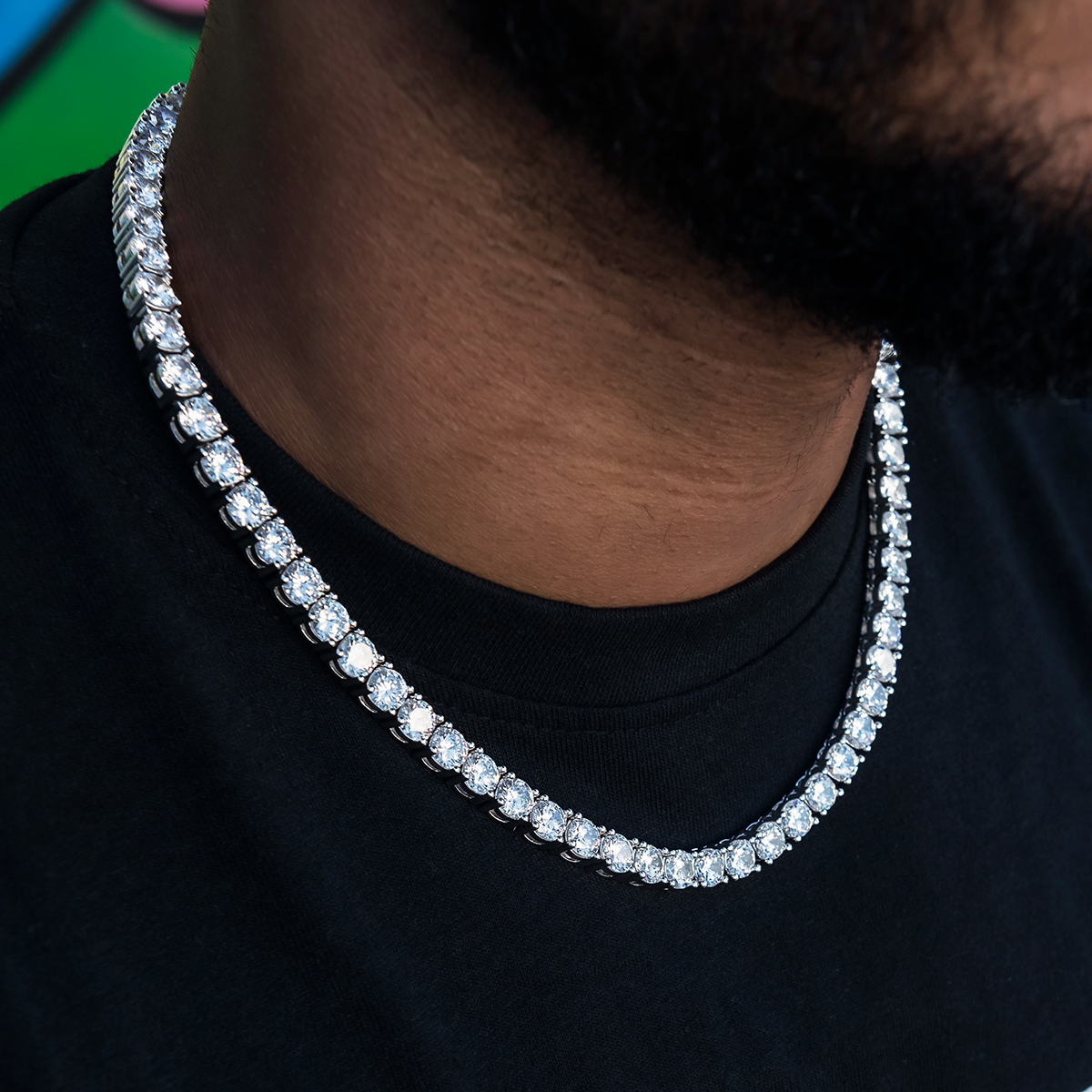 Diamond Tennis Chain in White Gold- 7mm