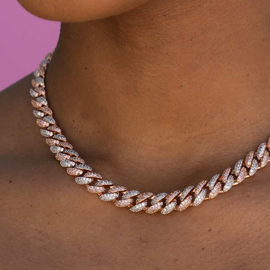 Diamond Cuban Necklace in Rose/White Gold - 8.5mm