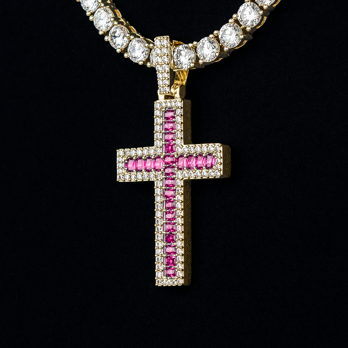 Pink Baguette Cross Pendant