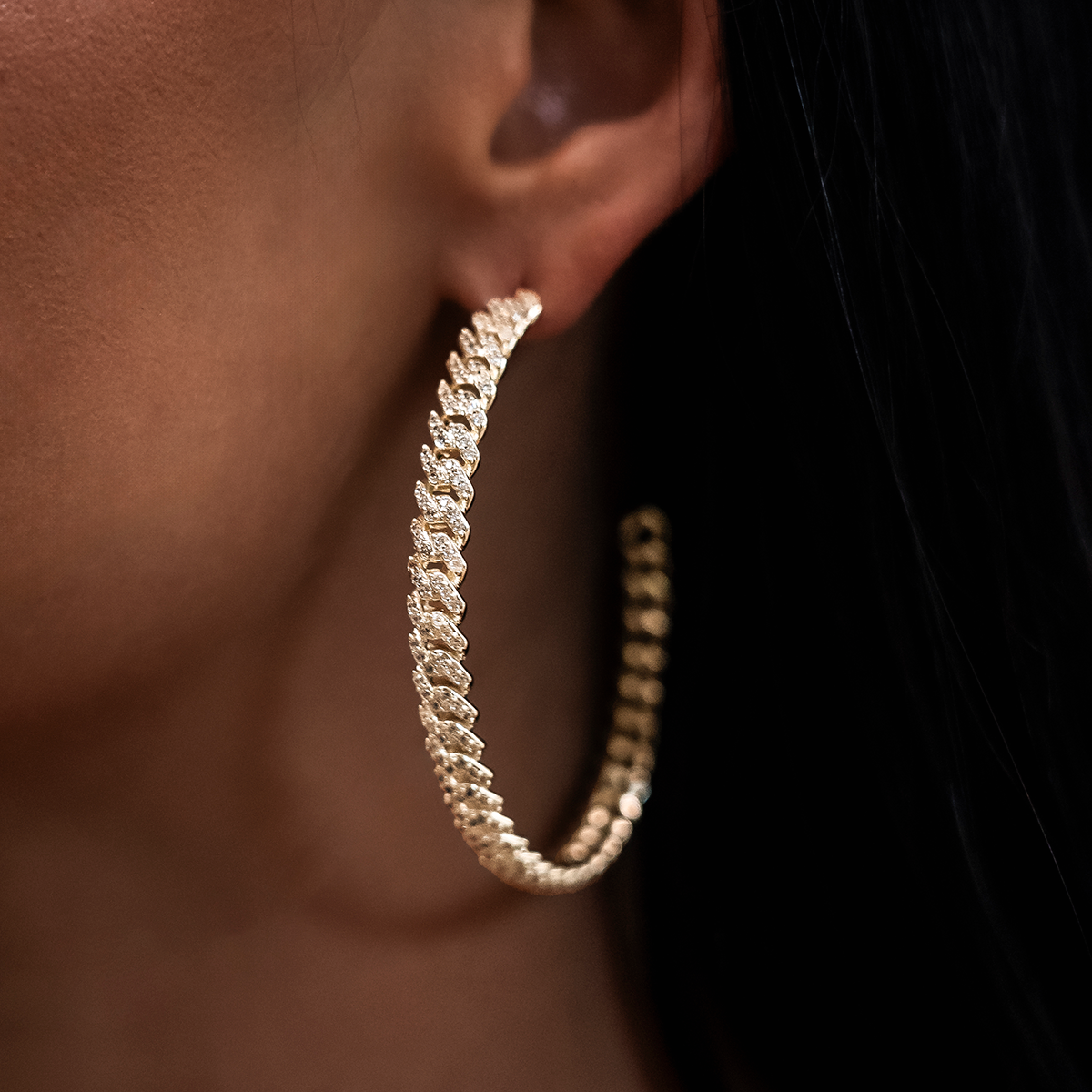 Diamond Prong Hoop Earrings in Yellow Gold