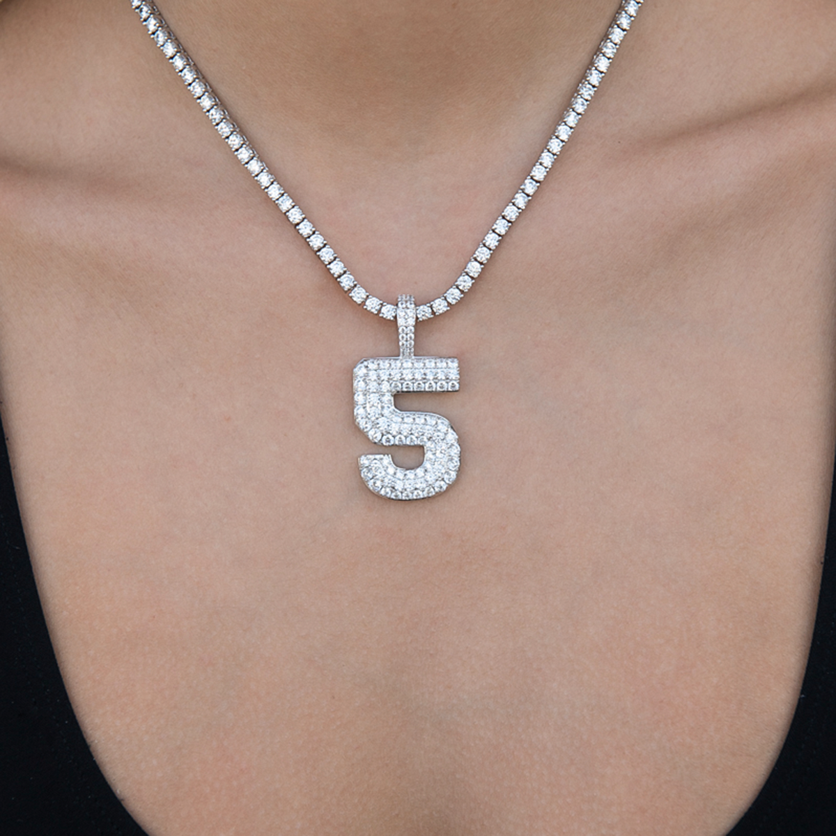 Pave Number Pendants in White Gold