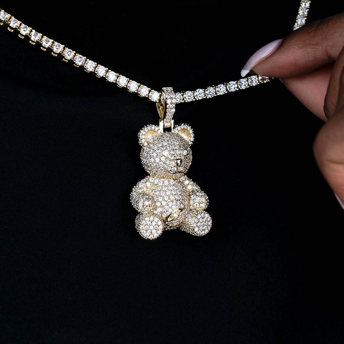 Iced Bear Pendant in Yellow Gold