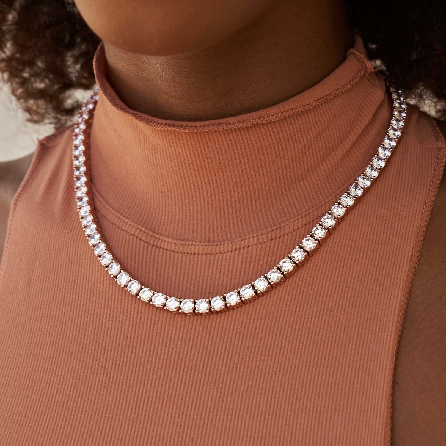 Diamond Tennis Necklace in Rose Gold- 5mm