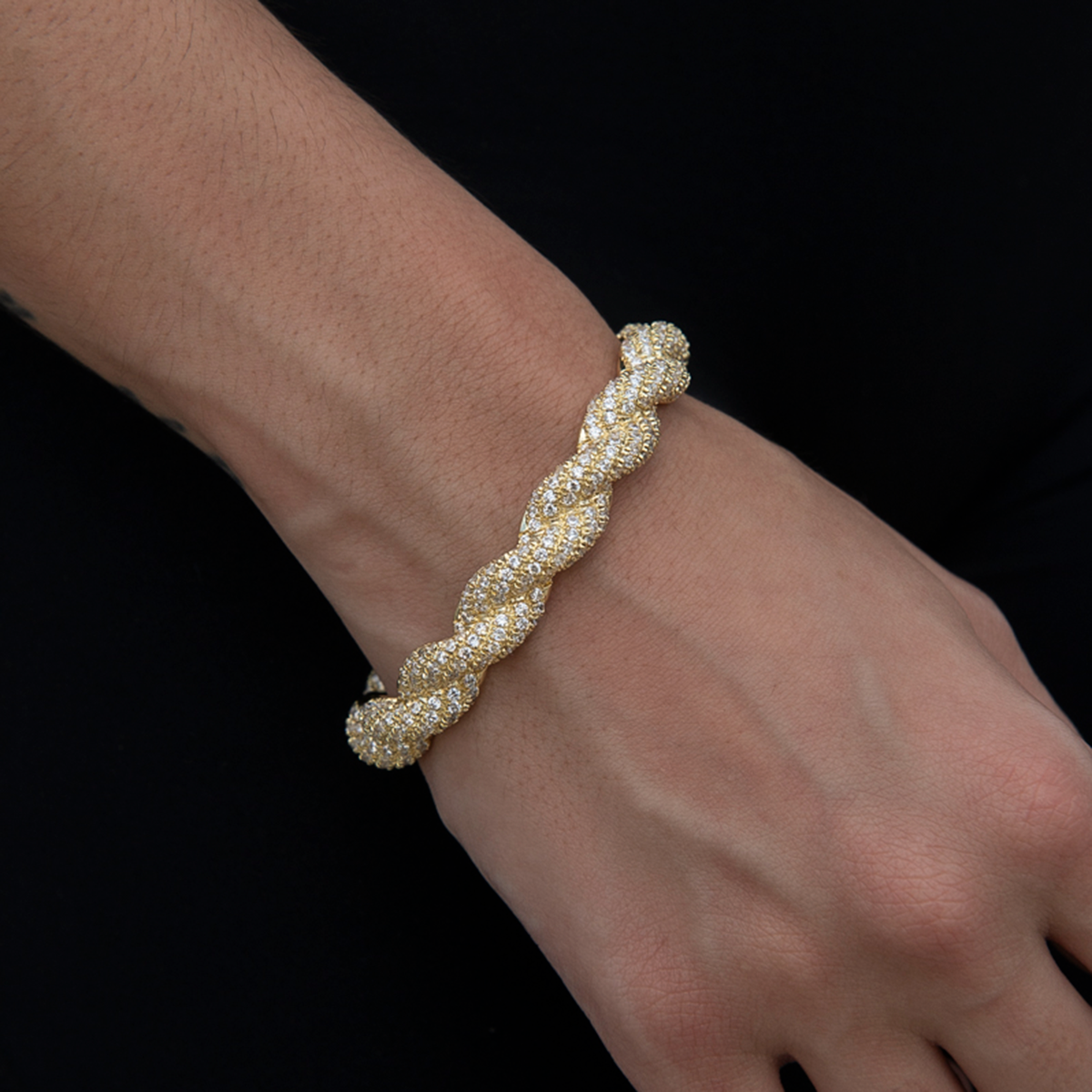 Diamond Rope Cuff Bracelet in Yellow Gold- 10mm