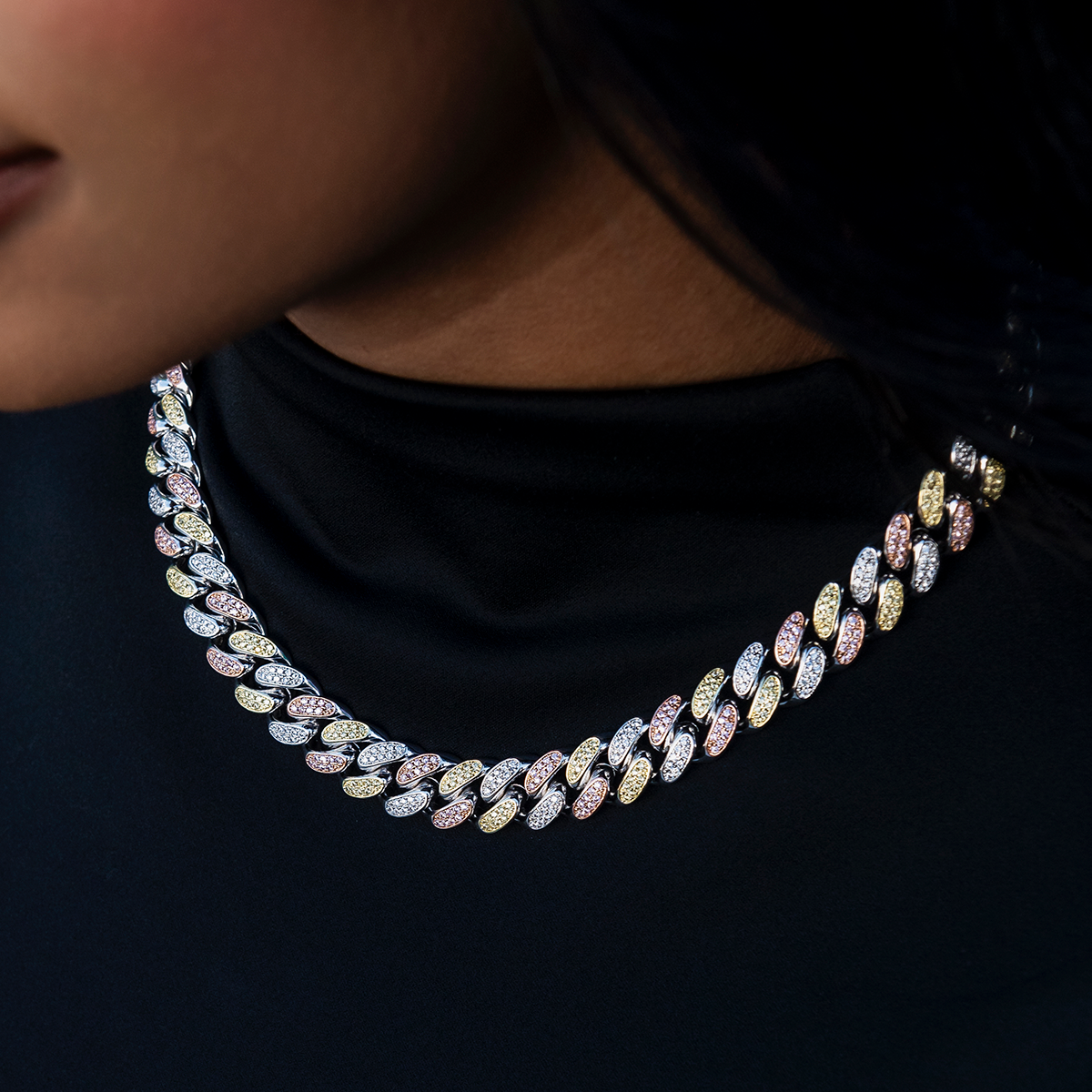 Diamond Cuban Link Chain in Yellow/Rose/White Gold- 12mm