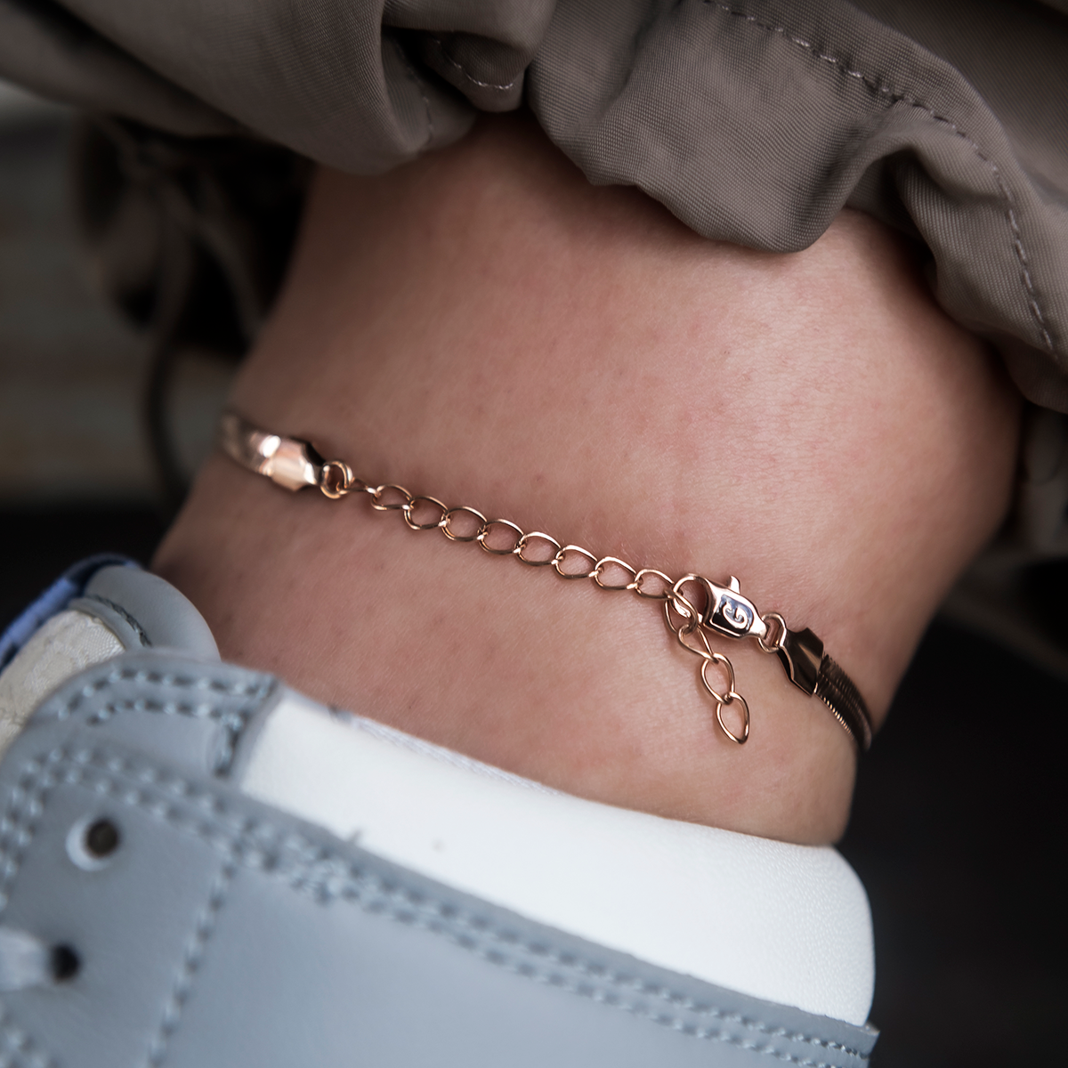 Herringbone Anklet in Rose Gold- 4mm