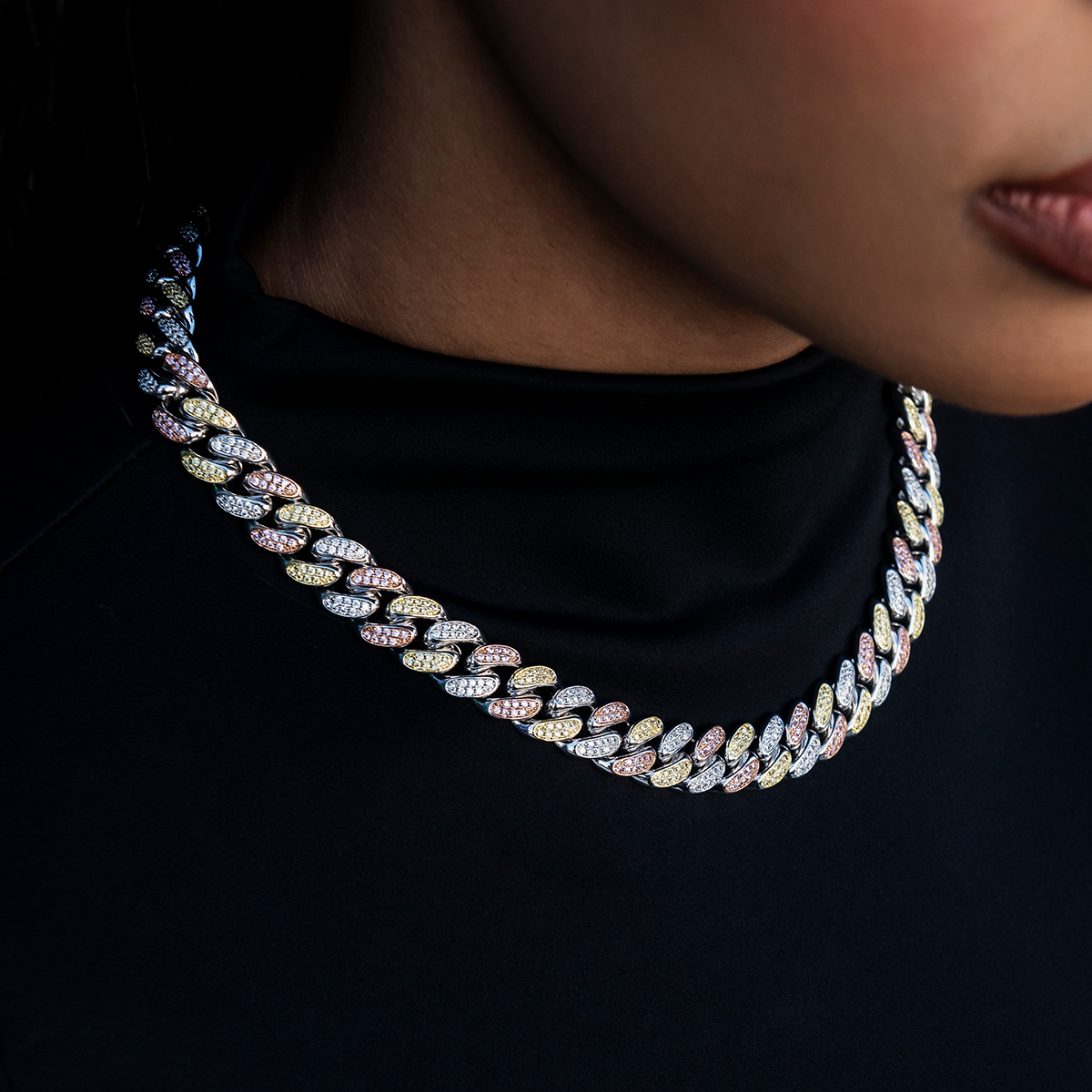 Diamond Cuban Link Chain in Yellow/Rose/White Gold- 12mm