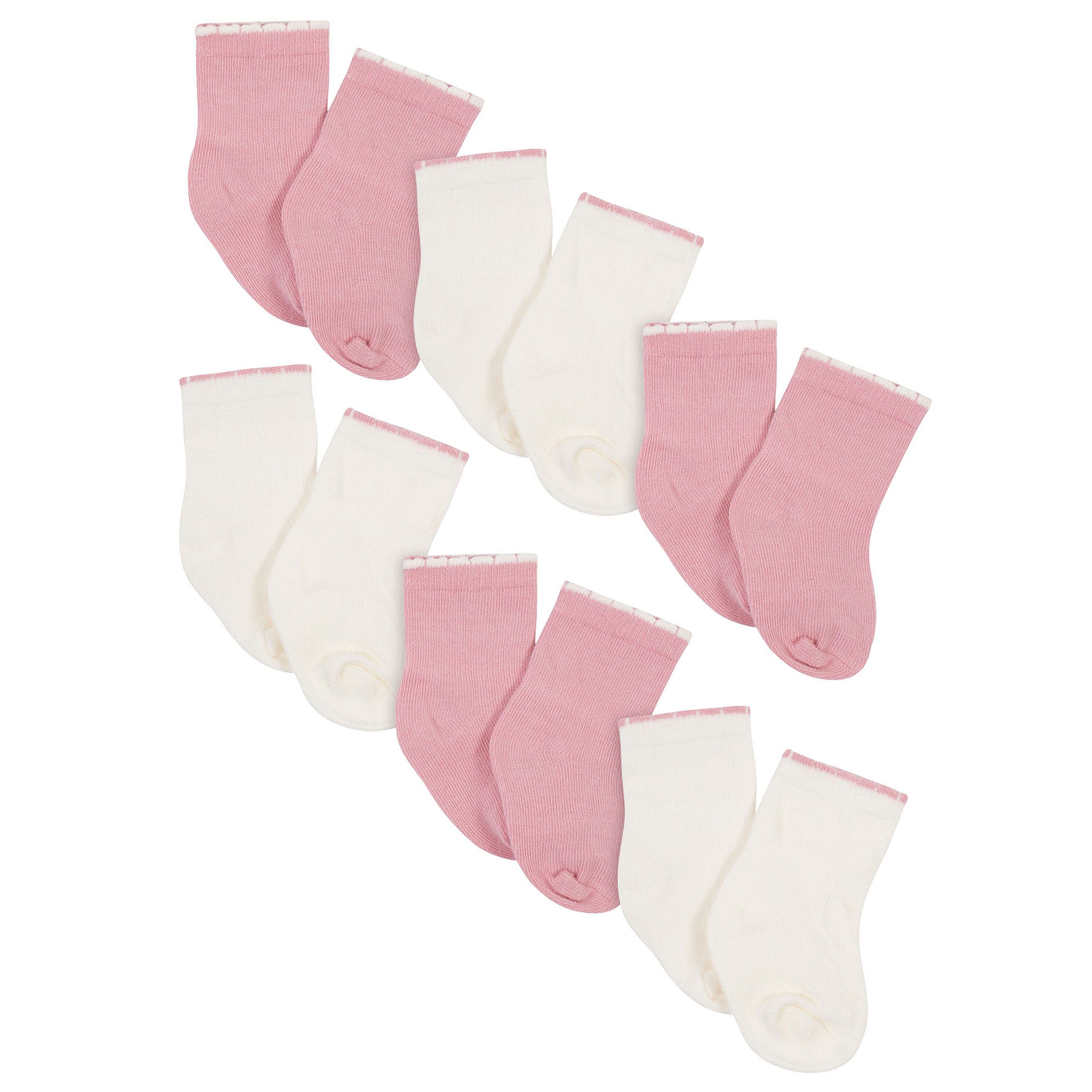 6-Piece Baby Girls Dark Pink/White Wiggle Proof Socks