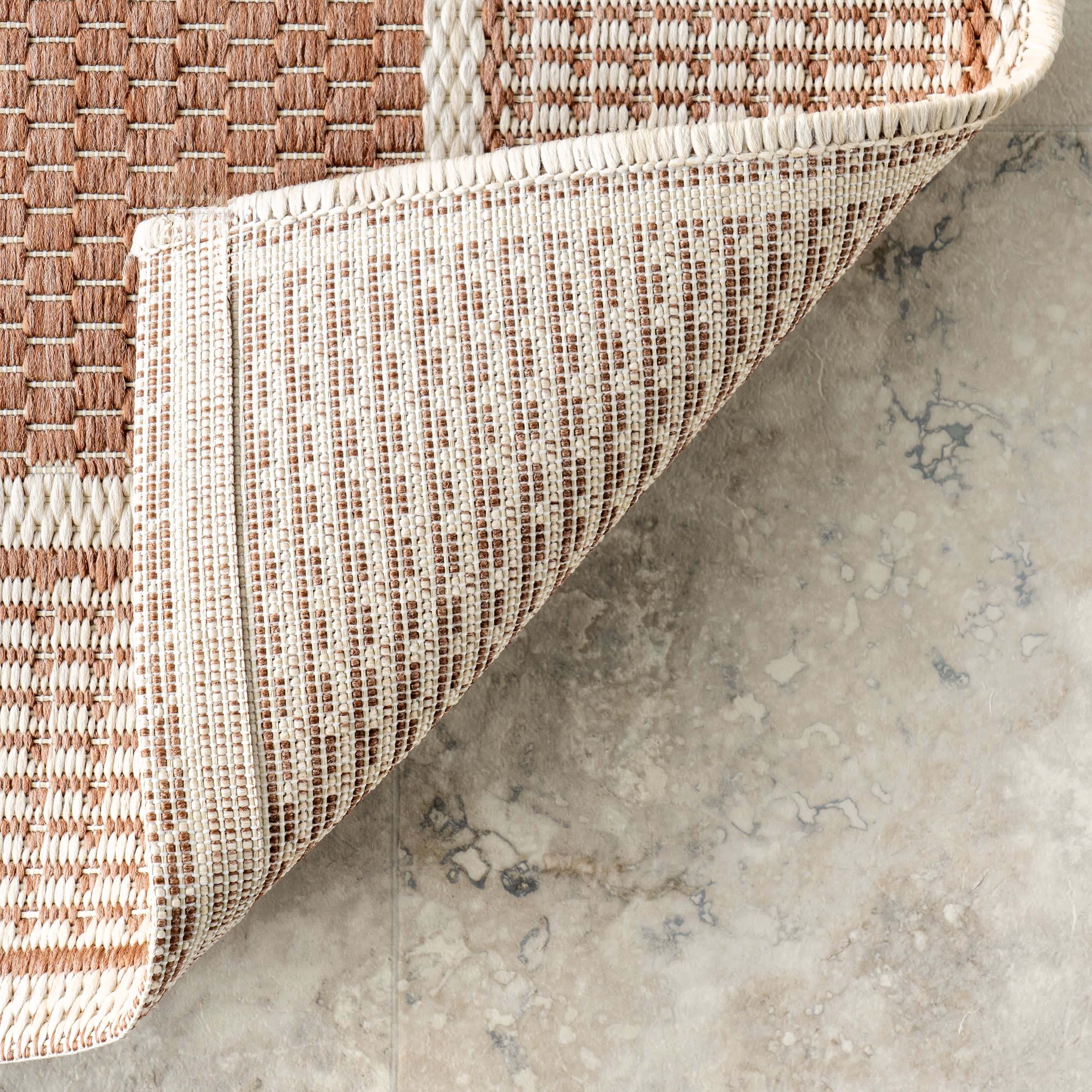 Monochrome Bordered Indoor/Outdoor Rug | Brown