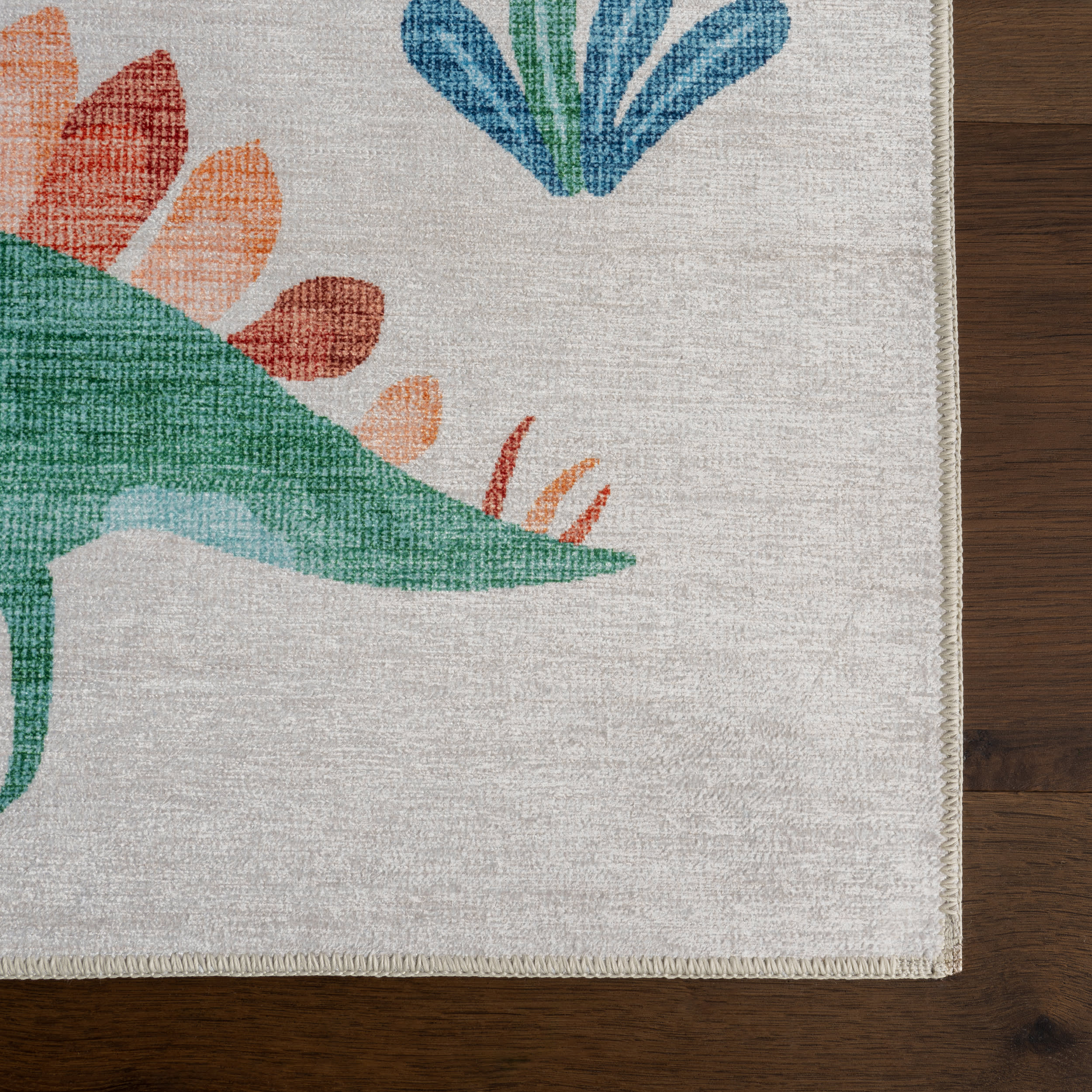 Kayleigh Kids Spill Proof Washable Dinosaur Rug | White Multicolor