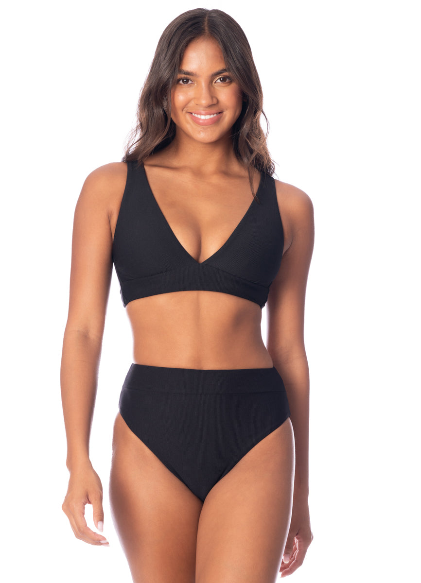 Maaji Jade Black Allure Long Line Triangle Bikini Top