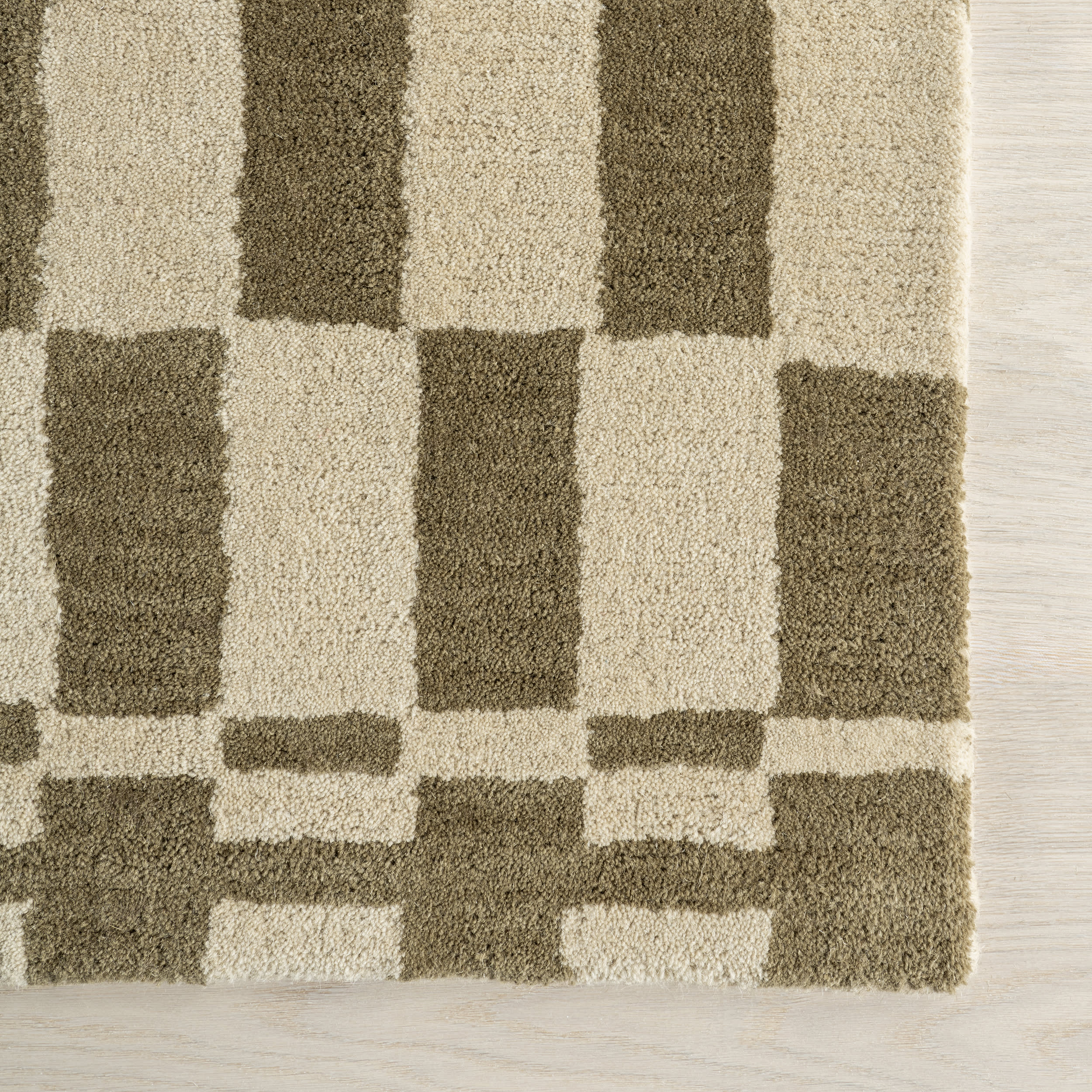 Kai Checkerboard Wool Rug | Olive