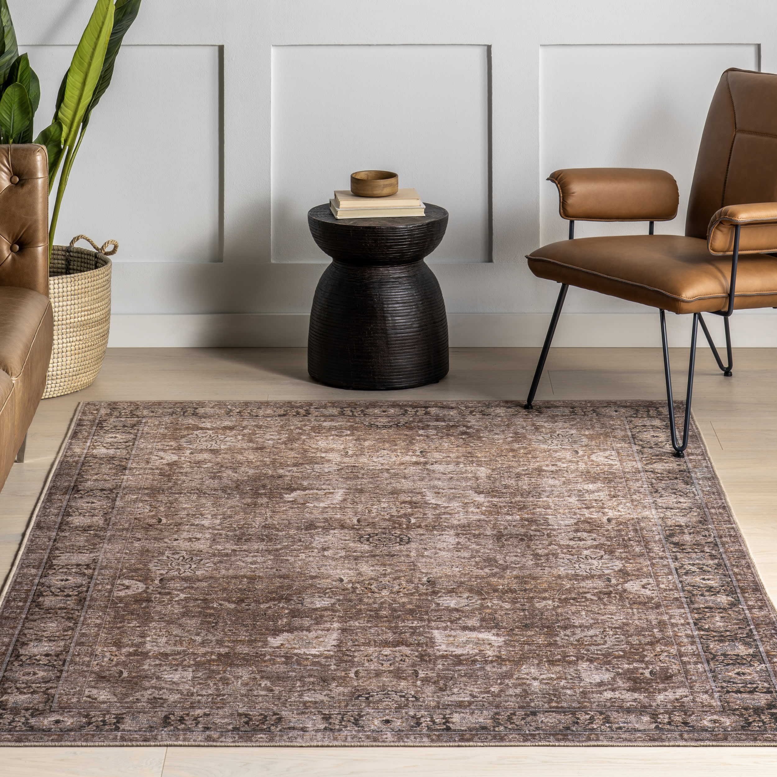 Bayberry Spill Proof Vintage Washable Rug | Brown