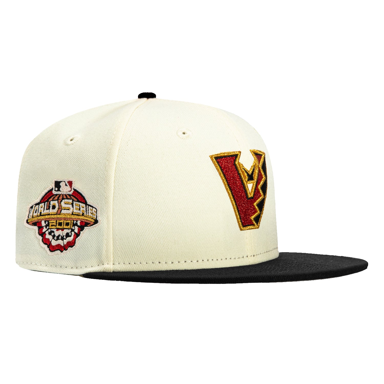 New Era 59Fifty Valentine's Day Arizona Diamondbacks 2001 World Series Patch Upside Down Hat - White, Black, Red, Metallic Gold