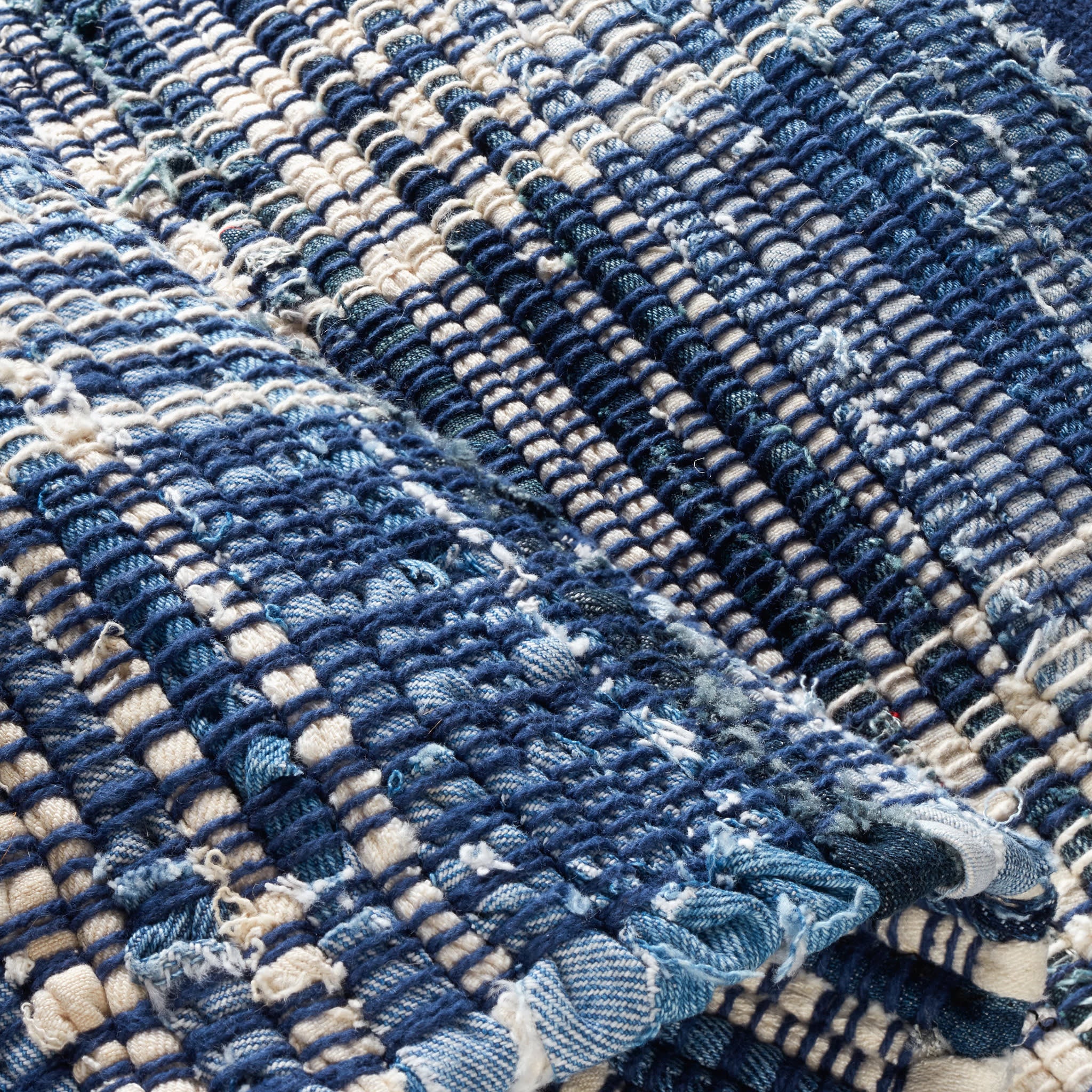 Denim Plaid Handwoven Cotton Rug