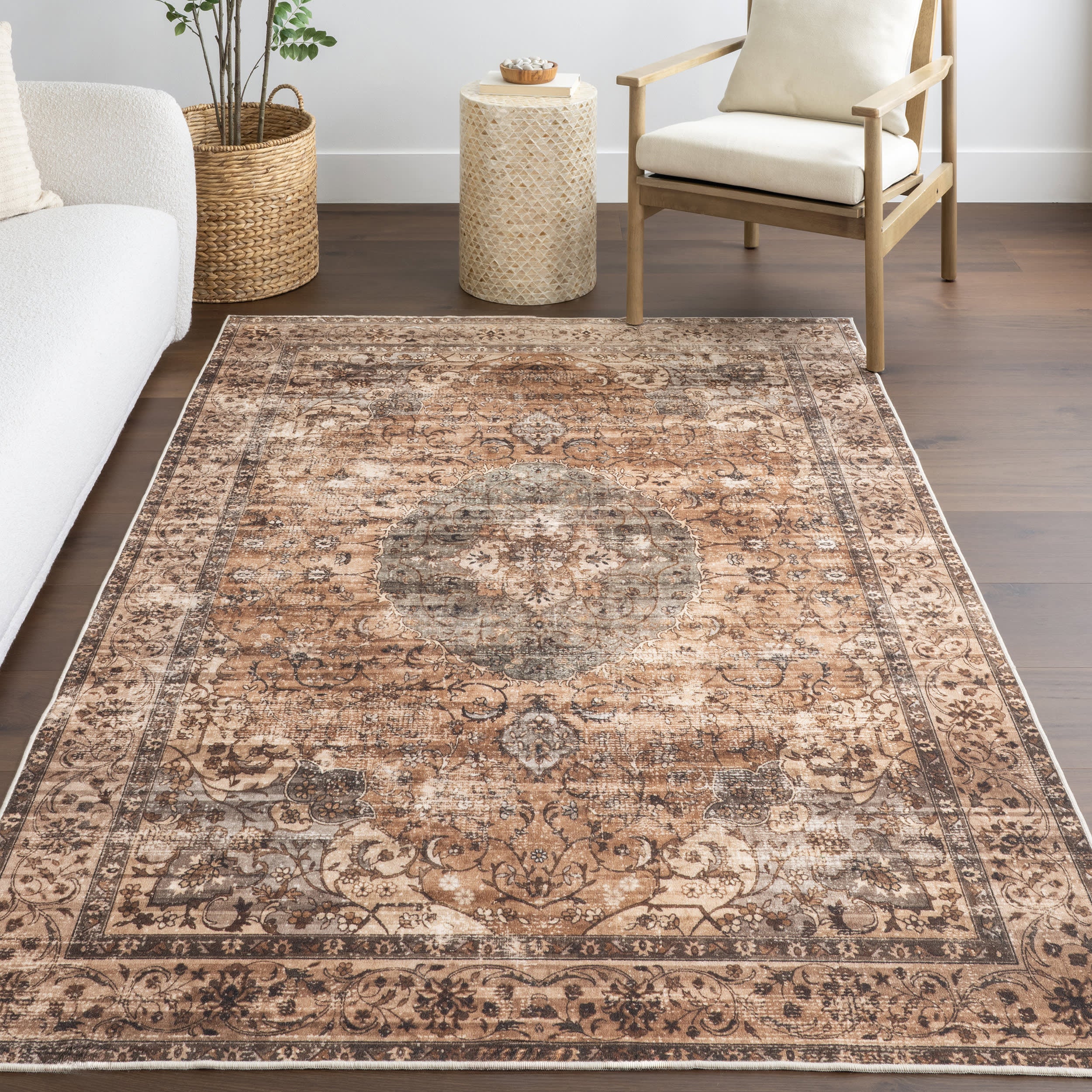 Rivka Medallion Spill Proof Washable Rug | Brown