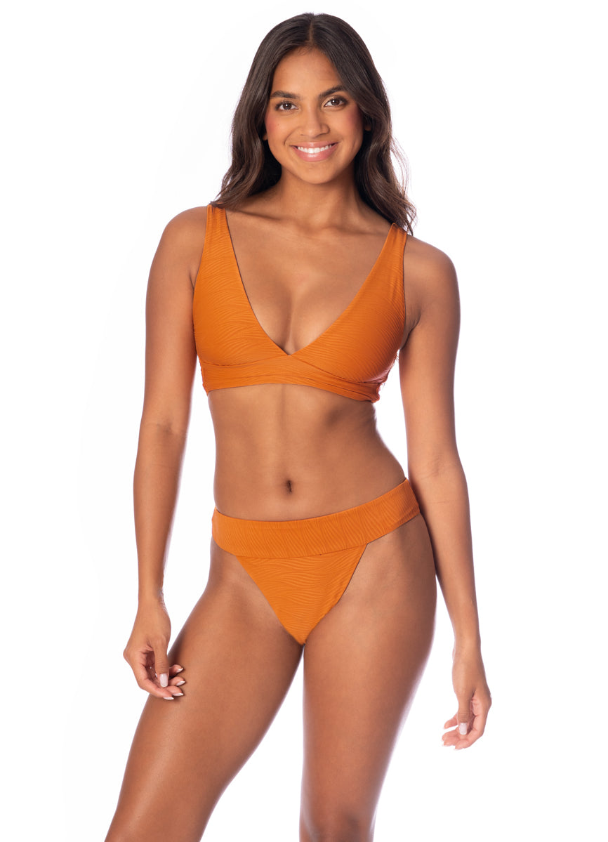 Maaji Wavy Chestnut Allure Long Line Triangle Bikini Top