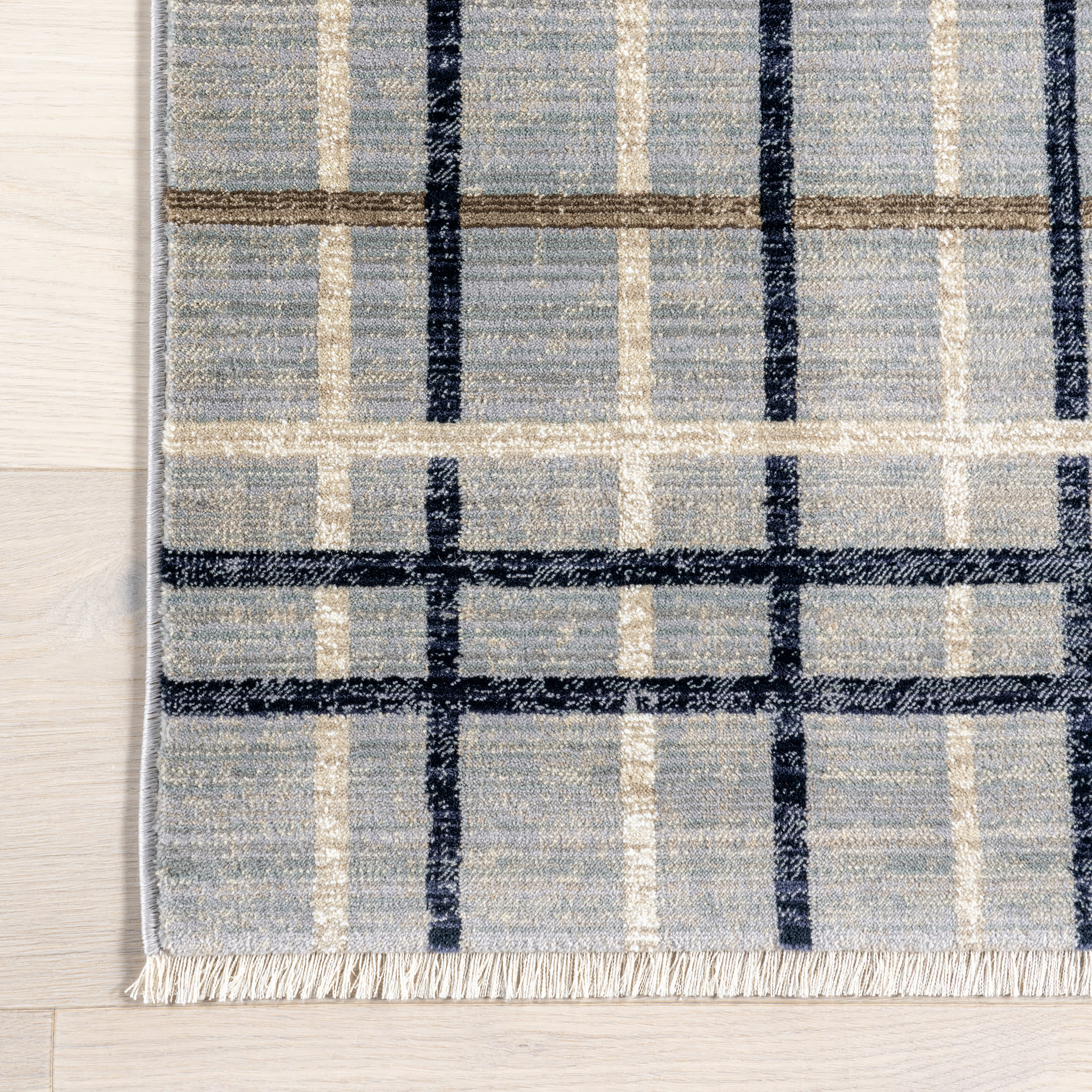 Lina Plaid Fringed Rug | Blue