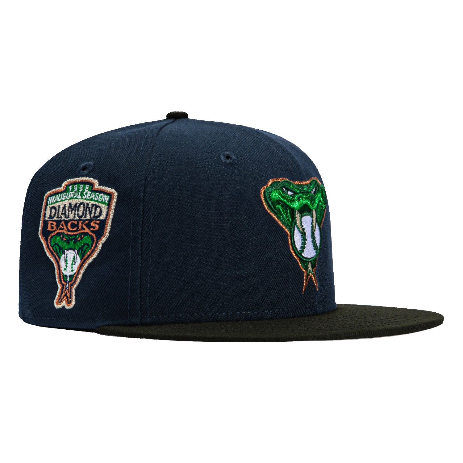 New Era 59Fifty Prehistoric Pack Arizona Diamondbacks Inaugural Patch Snakehead Hat - Navy, Black, Kelly Green