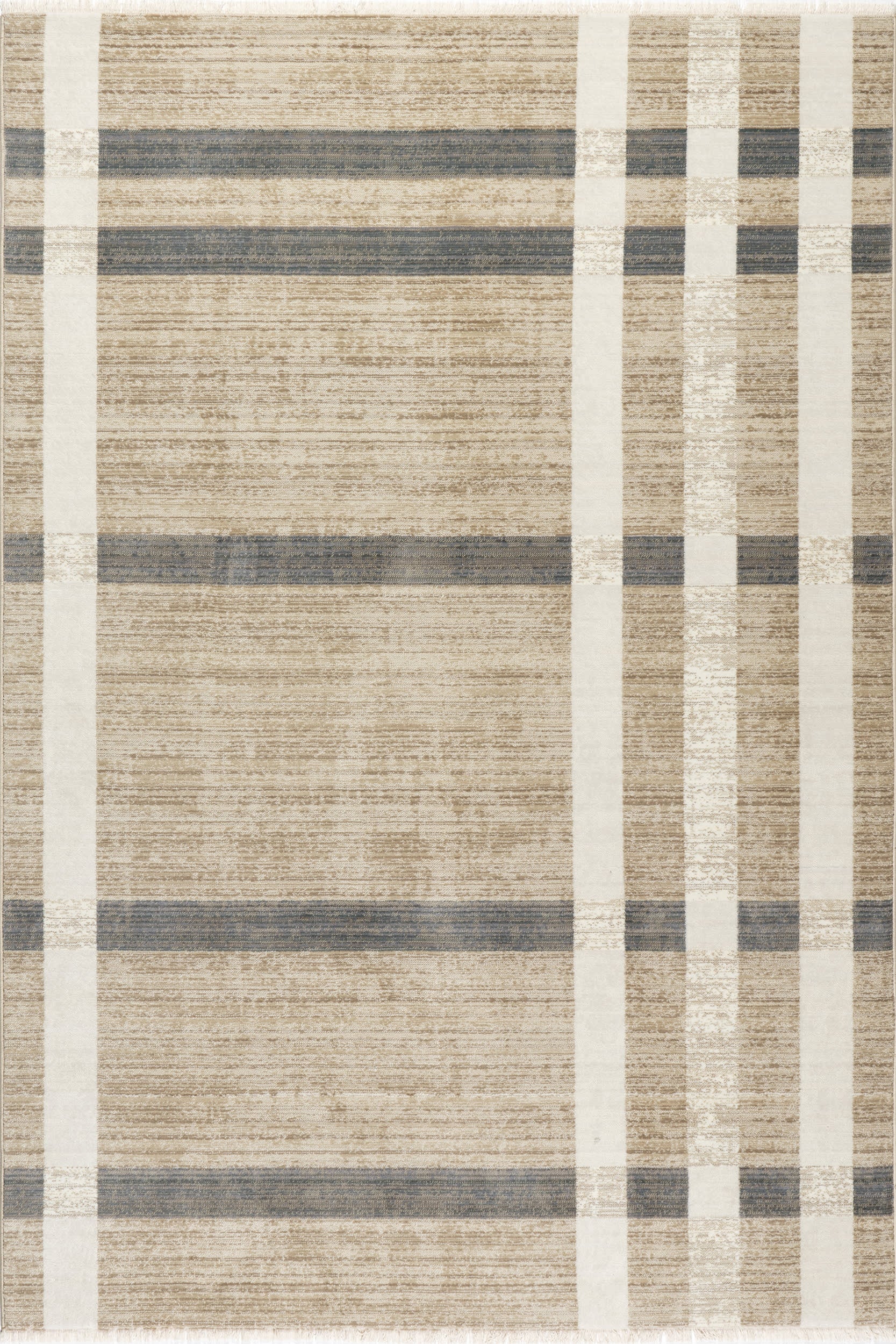 Mckinley Vintage Plaid Fringed Rug | Light Beige